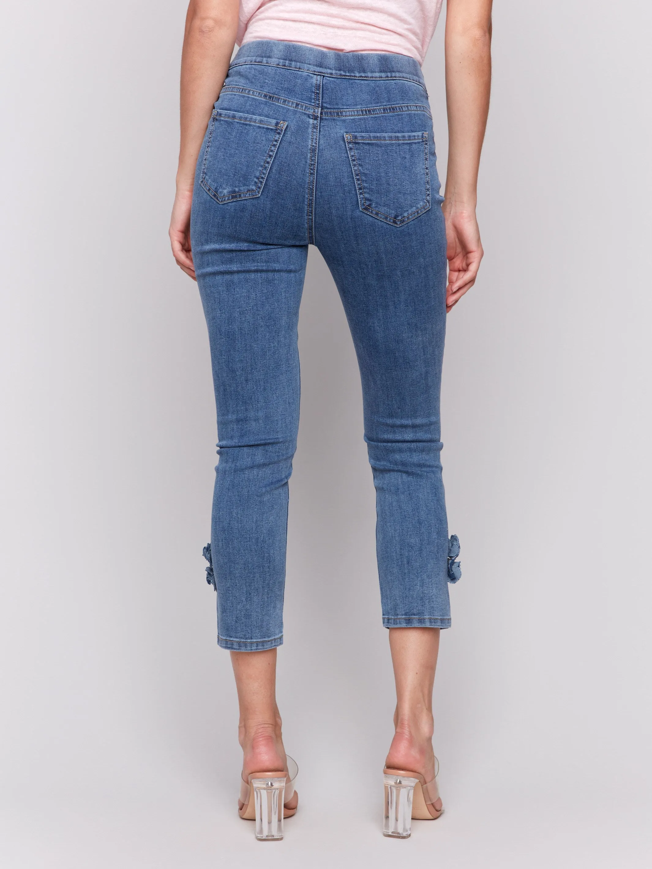 Slim Fit Cropped Jeans with Side Flowers - Medium Blue sold by Charlie B product image thumbnail 4