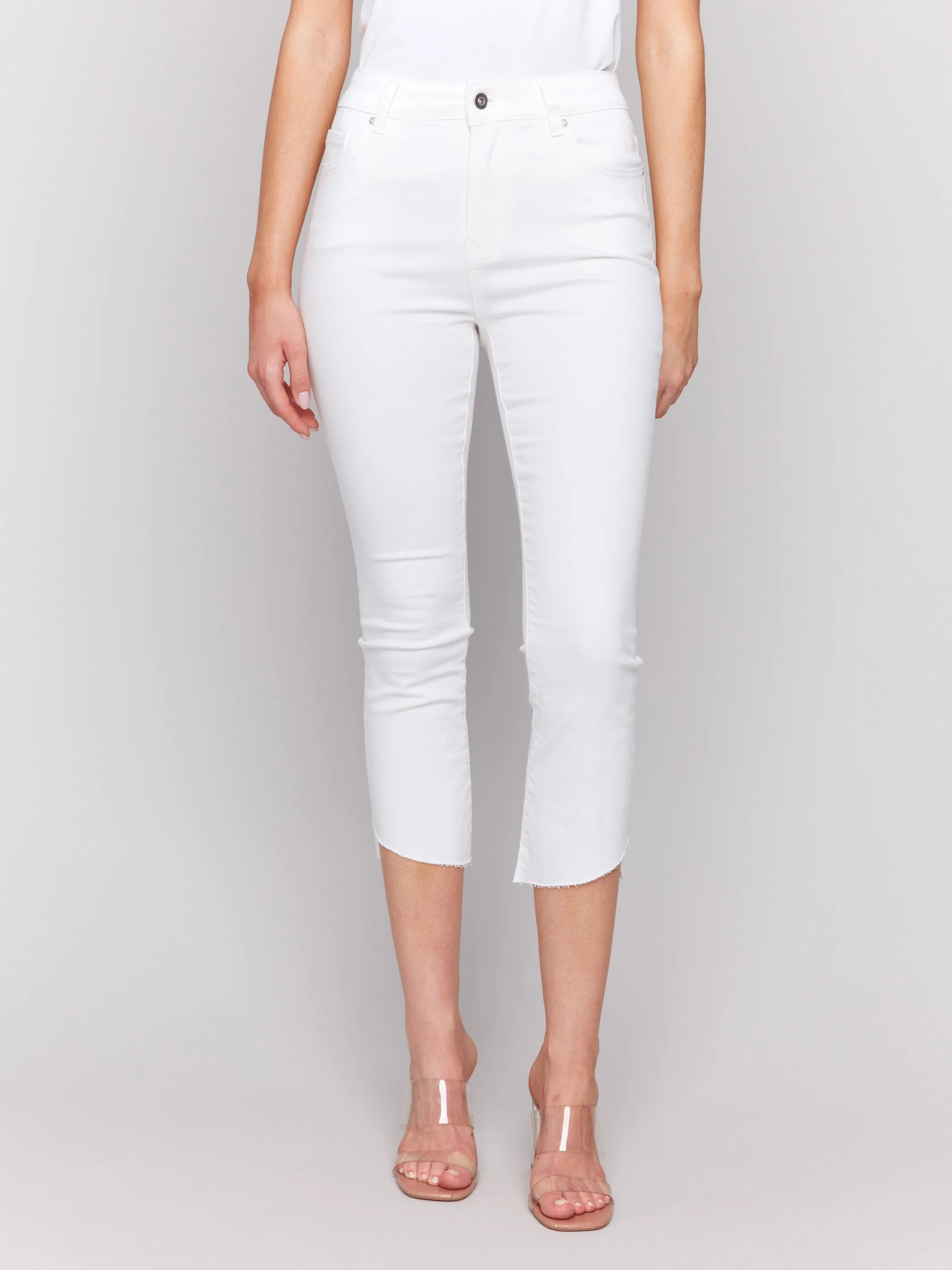Cropped Twill Pants with Asymmetrical Hem - White sold by Charlie B product image thumbnail 2