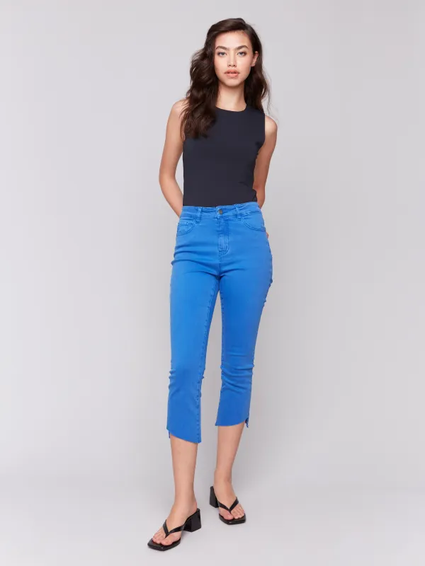 Cropped Twill Pants with Asymmetrical Hem - Coastal sold by Charlie B