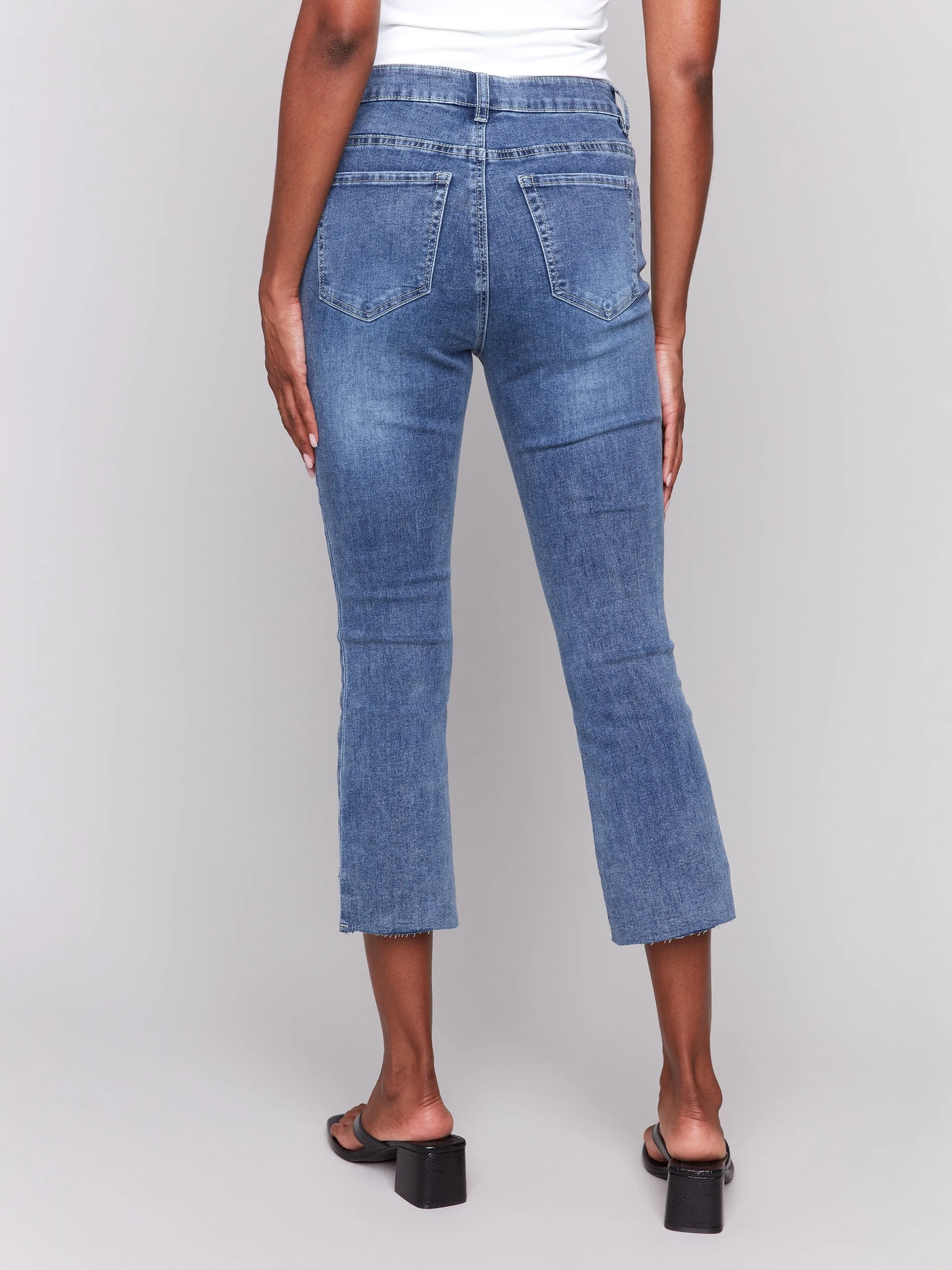 Cropped Jeans with Asymmetrical Hem - Medium Blue sold by Charlie B product image thumbnail 5