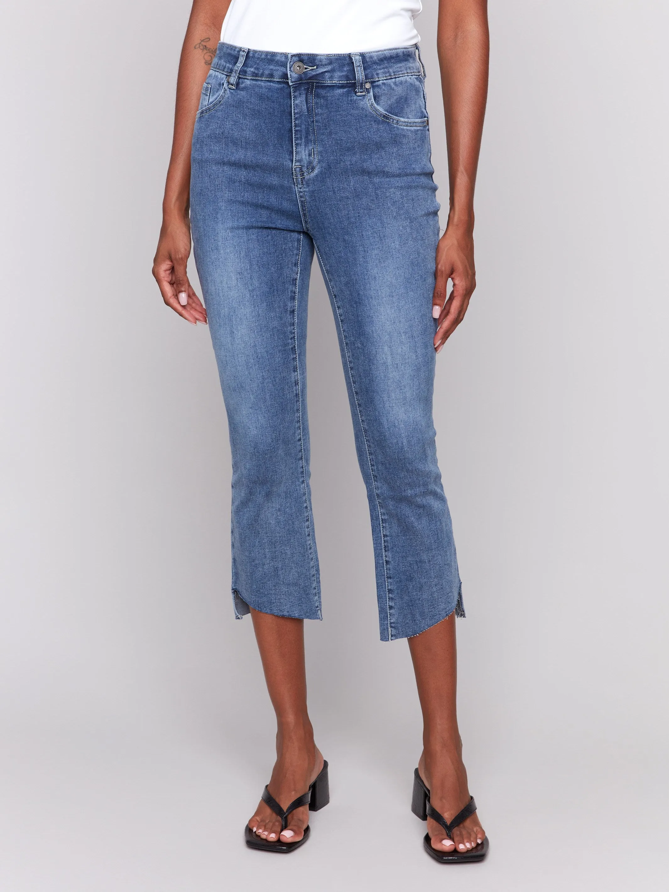 Cropped Jeans with Asymmetrical Hem - Medium Blue sold by Charlie B product image thumbnail 2