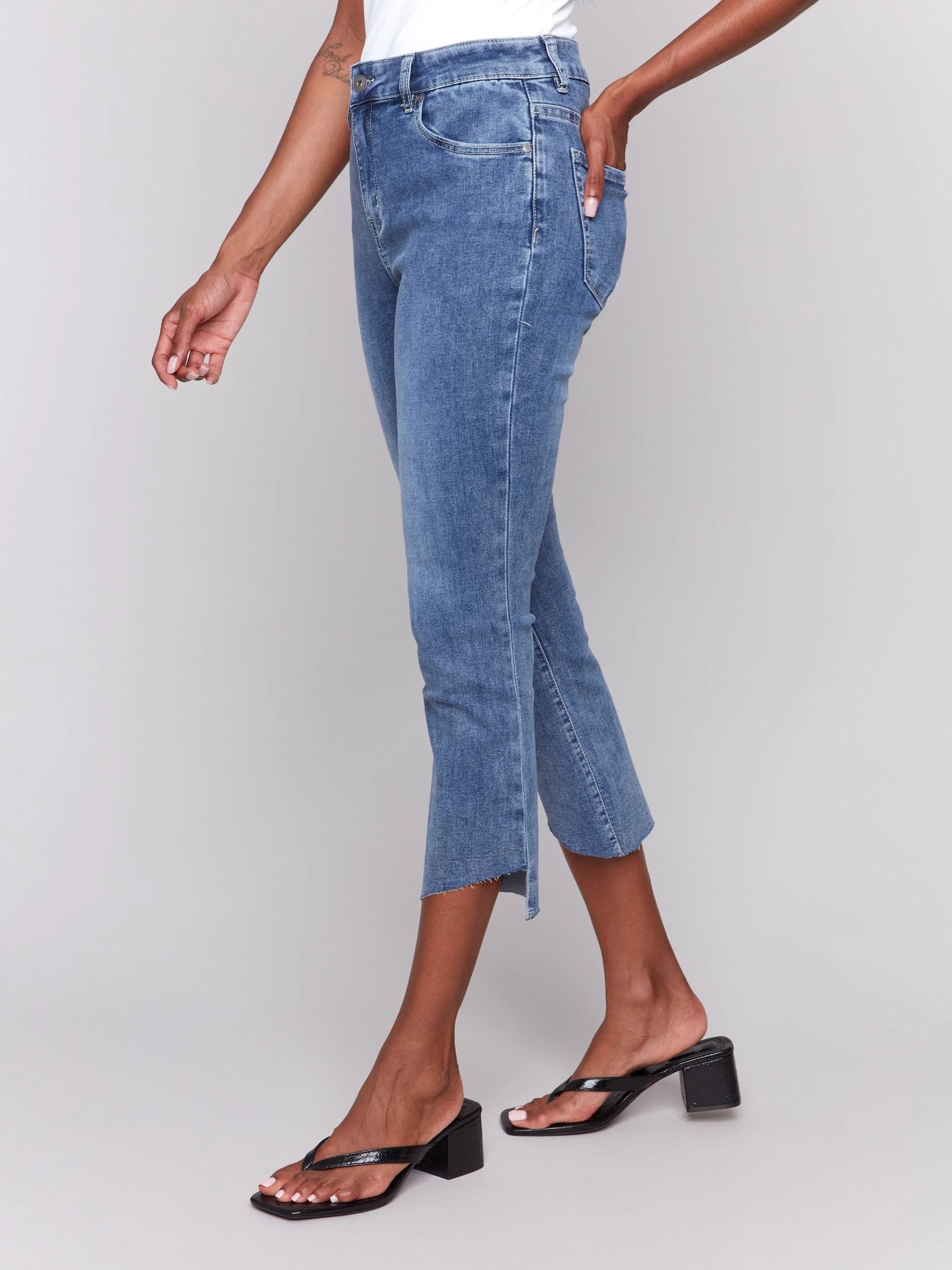 Cropped Jeans with Asymmetrical Hem - Medium Blue sold by Charlie B product image thumbnail 3