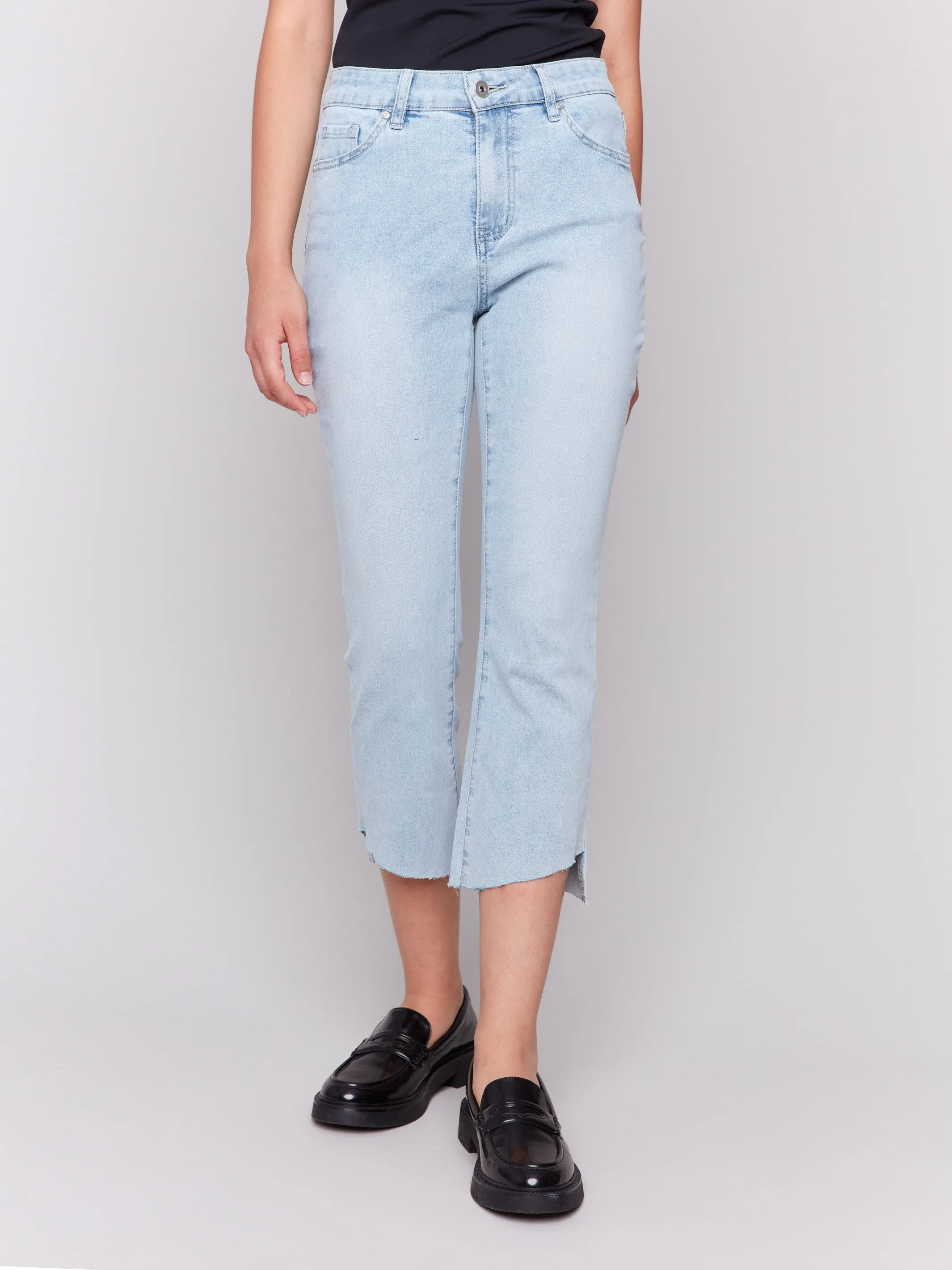 Cropped Jeans with Asymmetrical Hem - Bleach Blue sold by Charlie B product image thumbnail 5