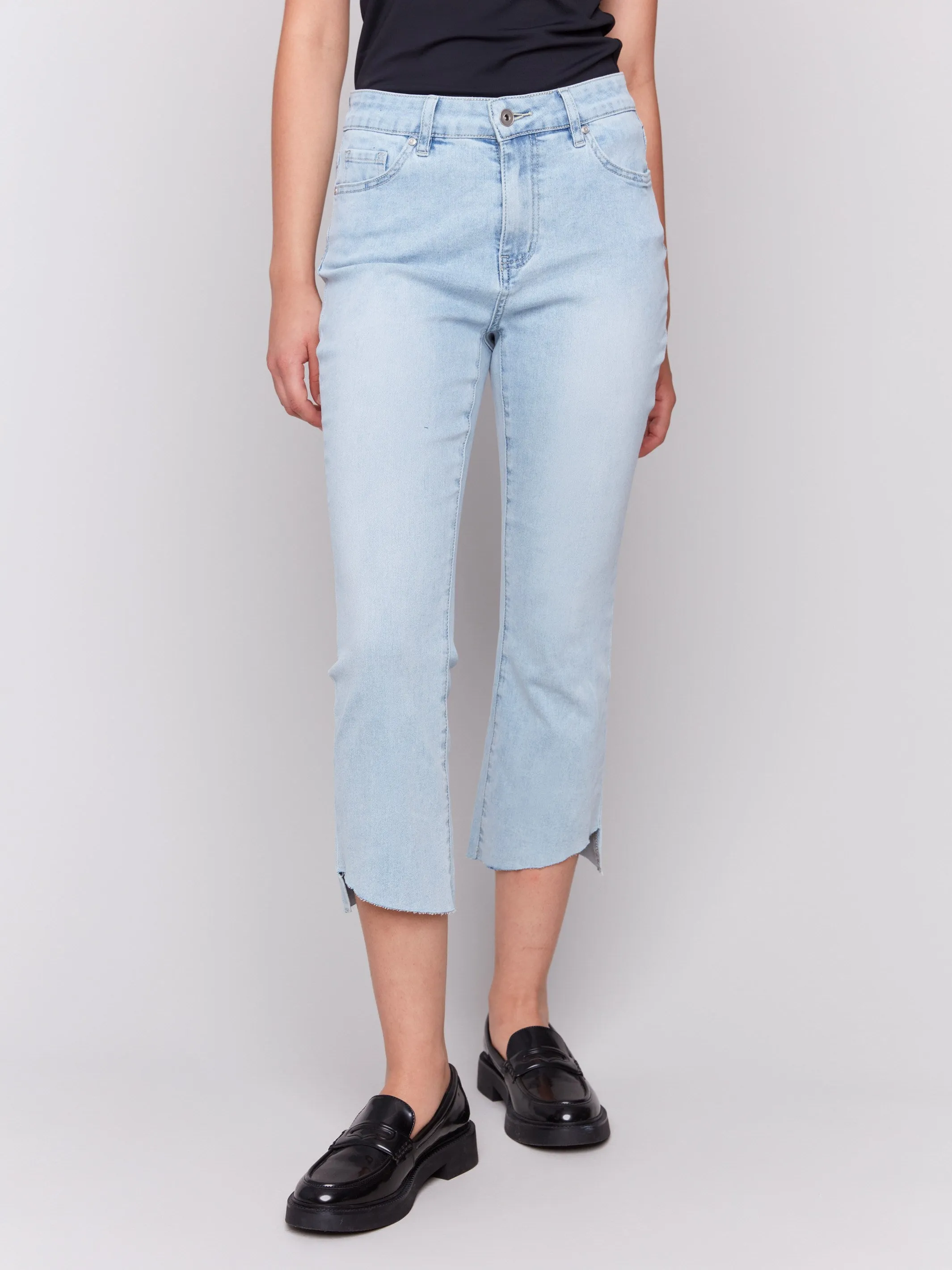 Cropped Jeans with Asymmetrical Hem - Bleach Blue sold by Charlie B product image thumbnail 2