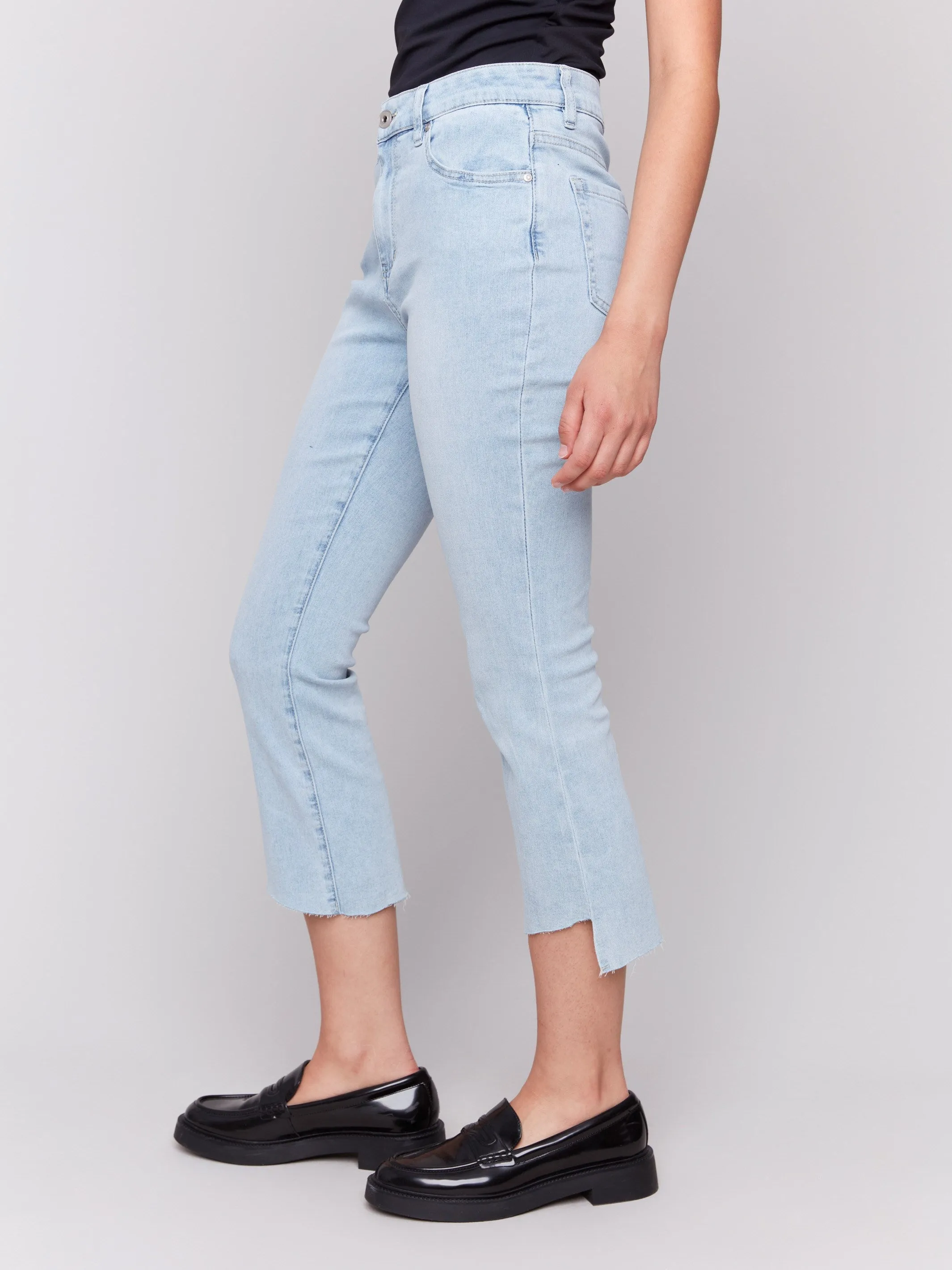 Cropped Jeans with Asymmetrical Hem - Bleach Blue sold by Charlie B product image thumbnail 3