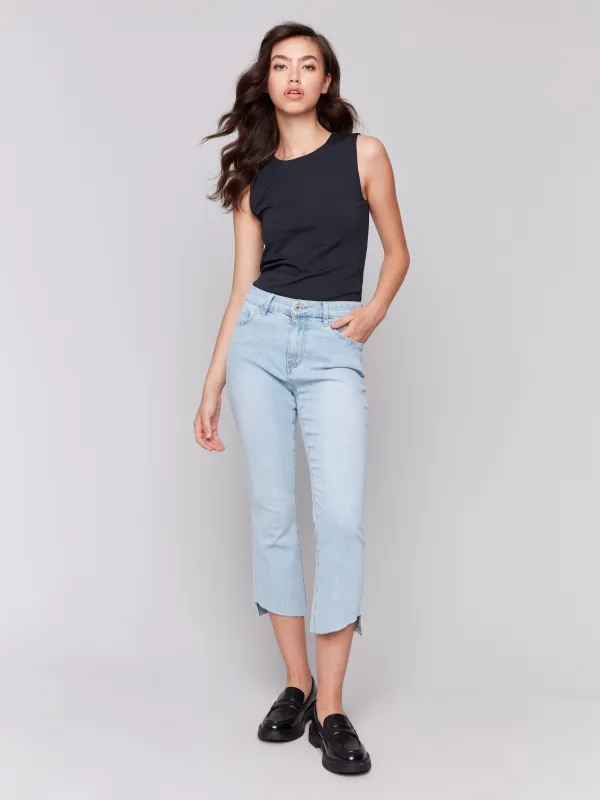 Cropped Jeans with Asymmetrical Hem - Bleach Blue made by Charlie B
