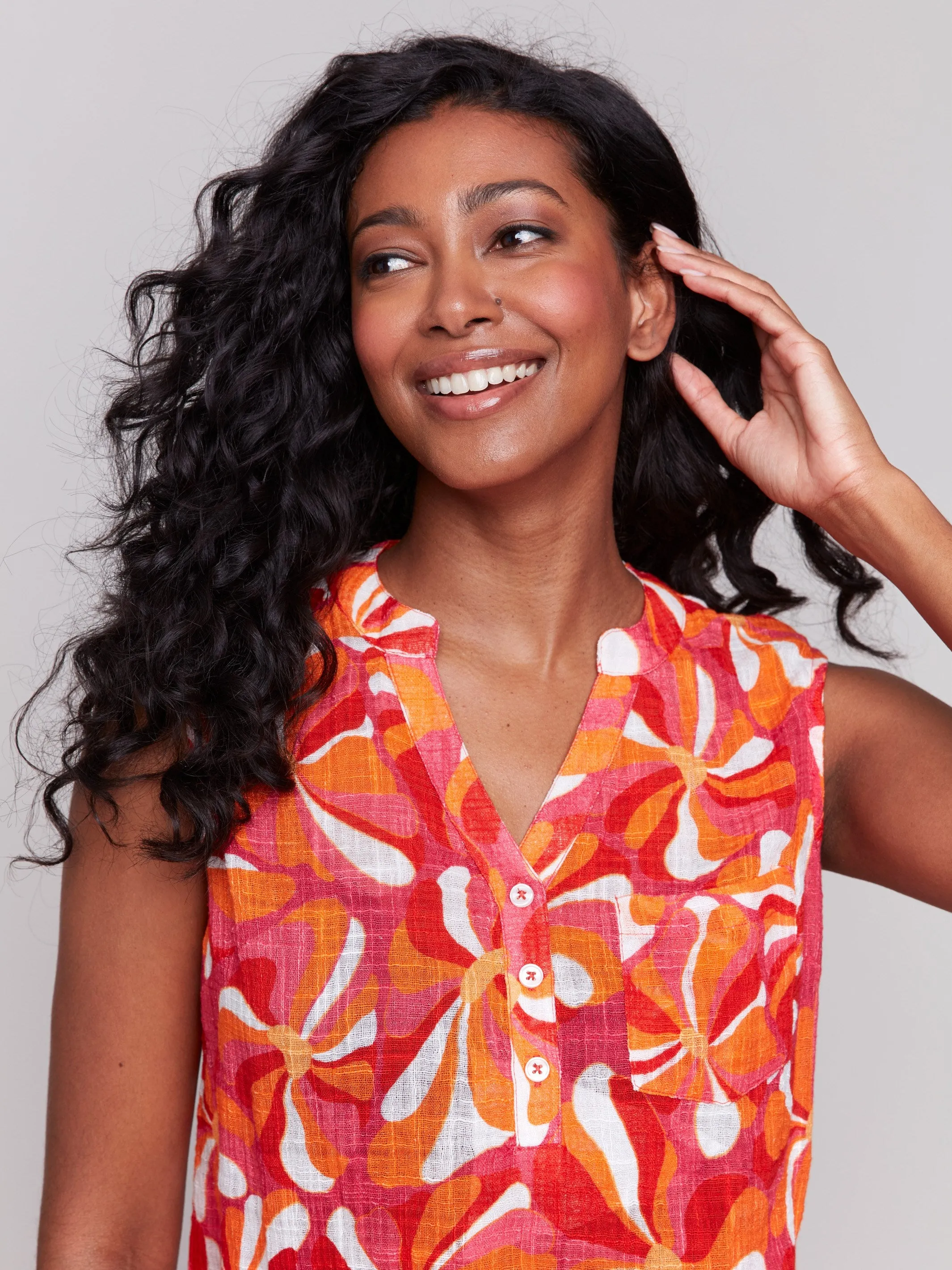 Printed Cotton Gauze Sleeveless Shirt - Groovy sold by Charlie B product image thumbnail 2