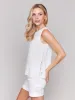 Sleeveless Linen Blend Top with Side Ties - White sold by Charlie B