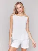Sleeveless Linen Blend Top with Side Ties - White sold by Charlie B