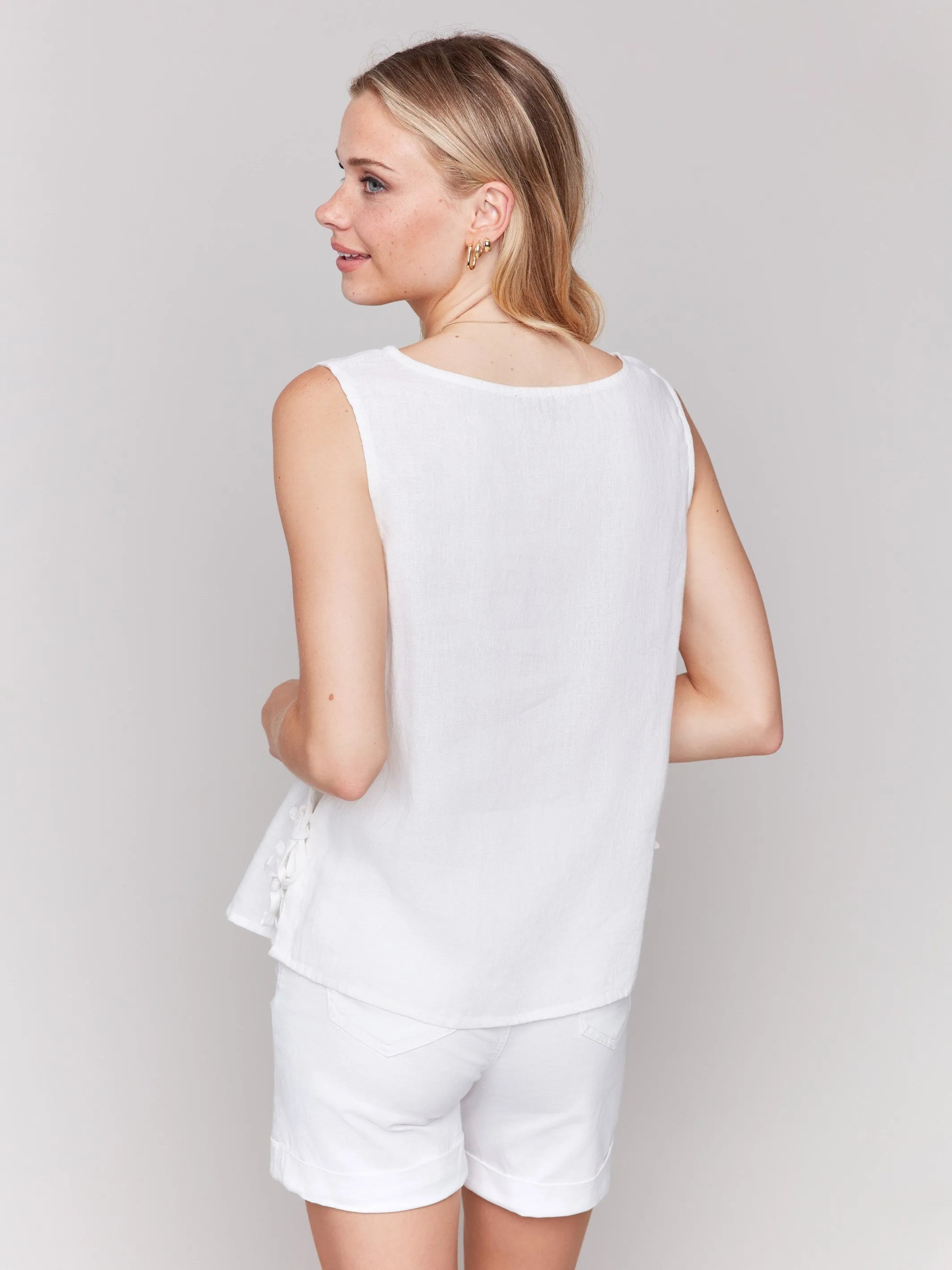 Sleeveless Linen Blend Top with Side Ties - White sold by Charlie B product image thumbnail 3