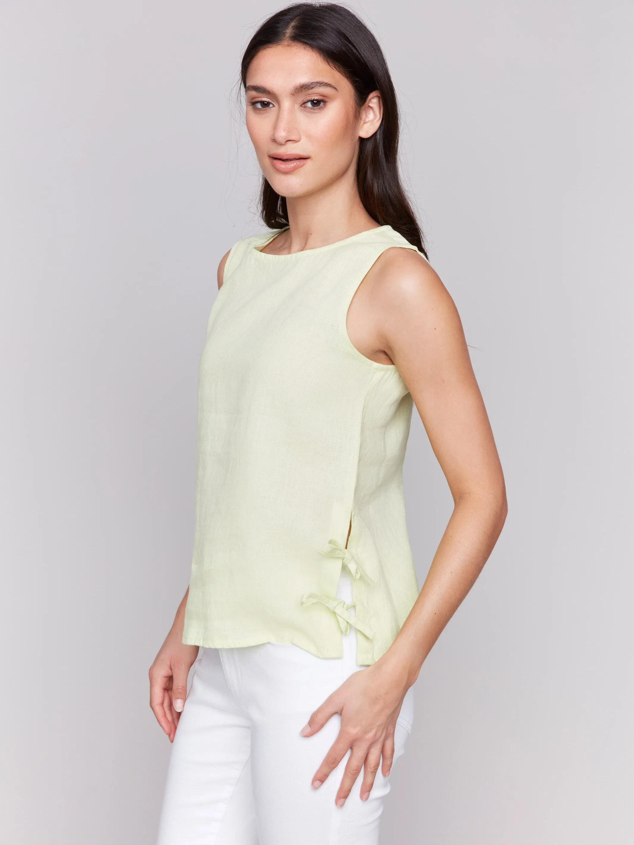 Sleeveless Linen Blend Top with Side Ties - Keylime sold by Charlie B product image thumbnail 4