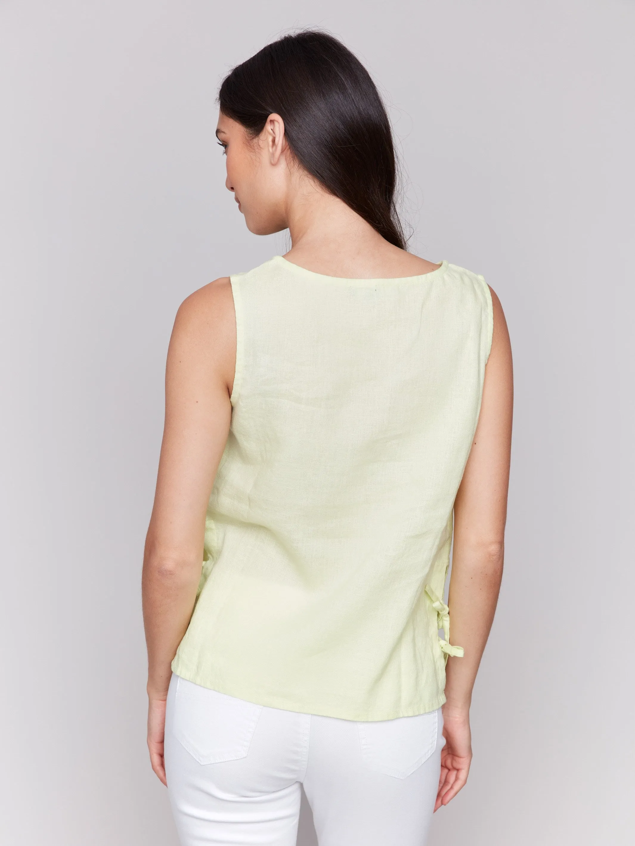 Sleeveless Linen Blend Top with Side Ties - Keylime sold by Charlie B product image thumbnail 5