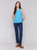 Sleeveless Linen Blend Top with Side Ties - Lagoon sold by Charlie B