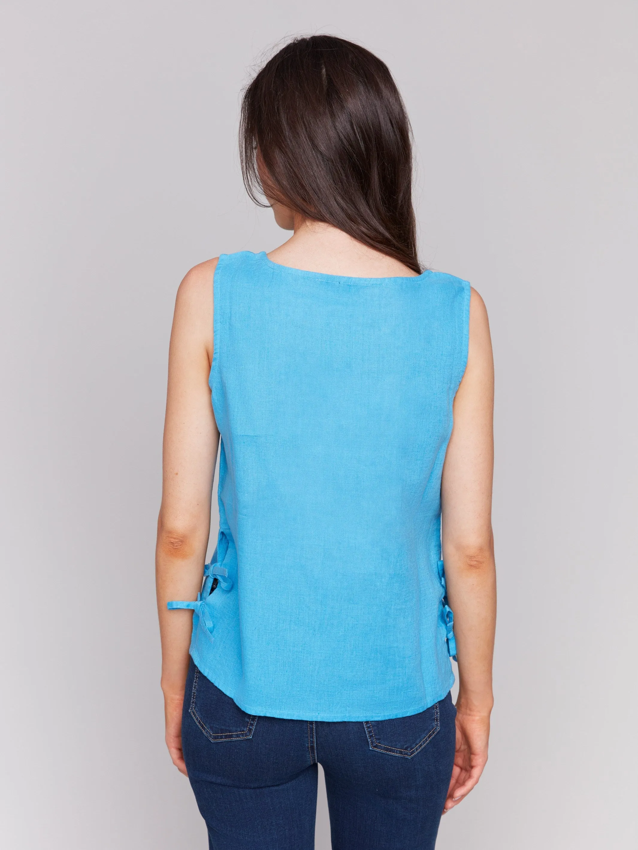 Sleeveless Linen Blend Top with Side Ties - Lagoon sold by Charlie B product image thumbnail 3
