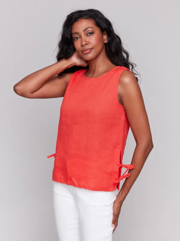 Sleeveless Linen Blend Top with Side Ties - Fiesta sold by Charlie B