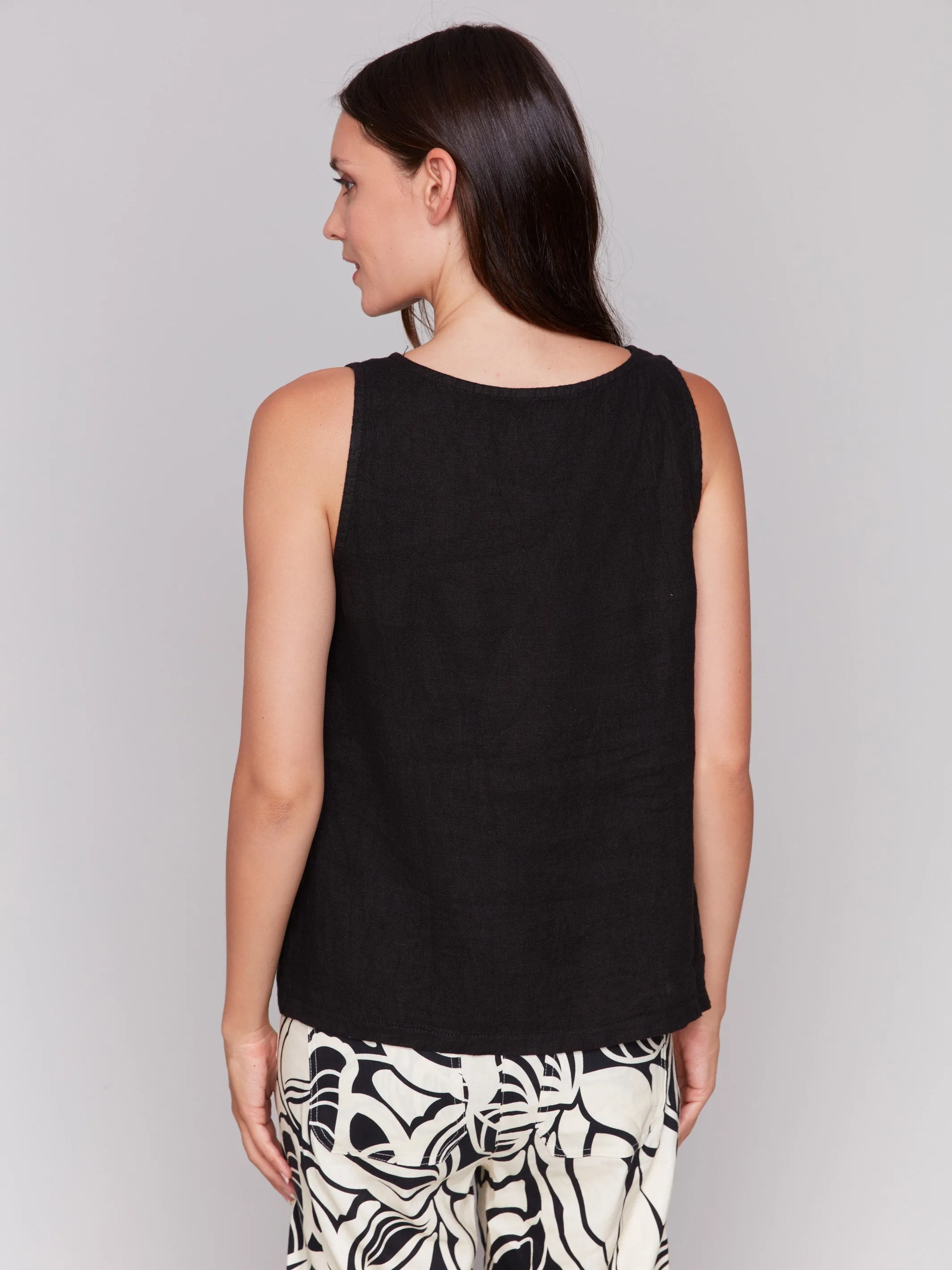 Sleeveless Linen Top with Slit - Black sold by Charlie B product image thumbnail 4