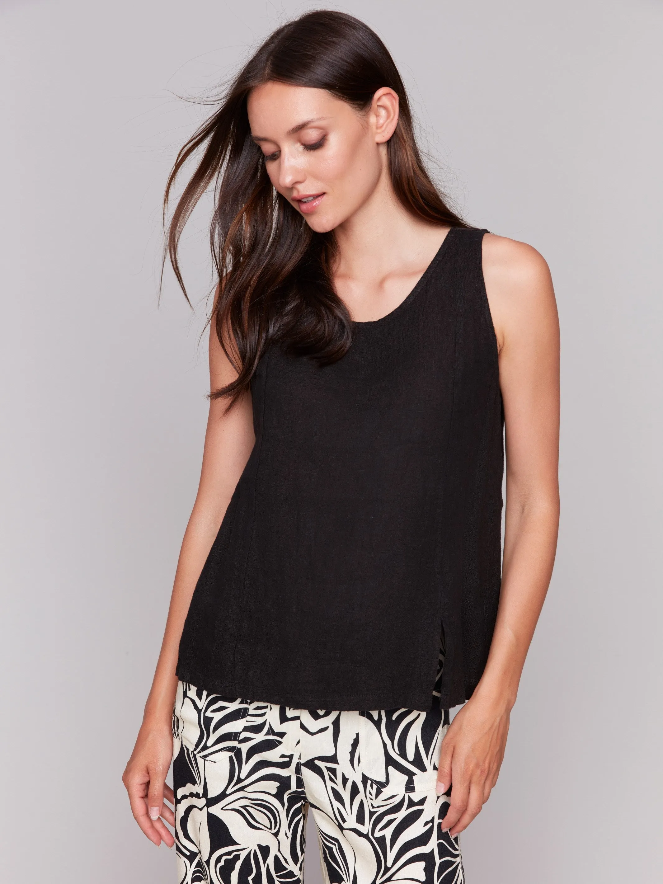 Sleeveless Linen Top with Slit - Black sold by Charlie B product image thumbnail 2