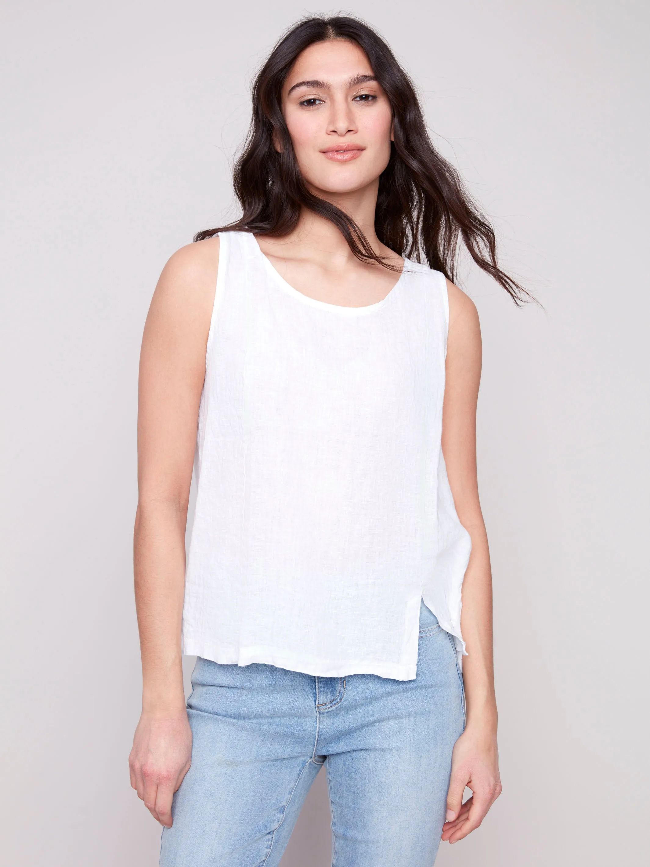 Sleeveless Linen Top with Slit - White sold by Charlie B product image thumbnail 3