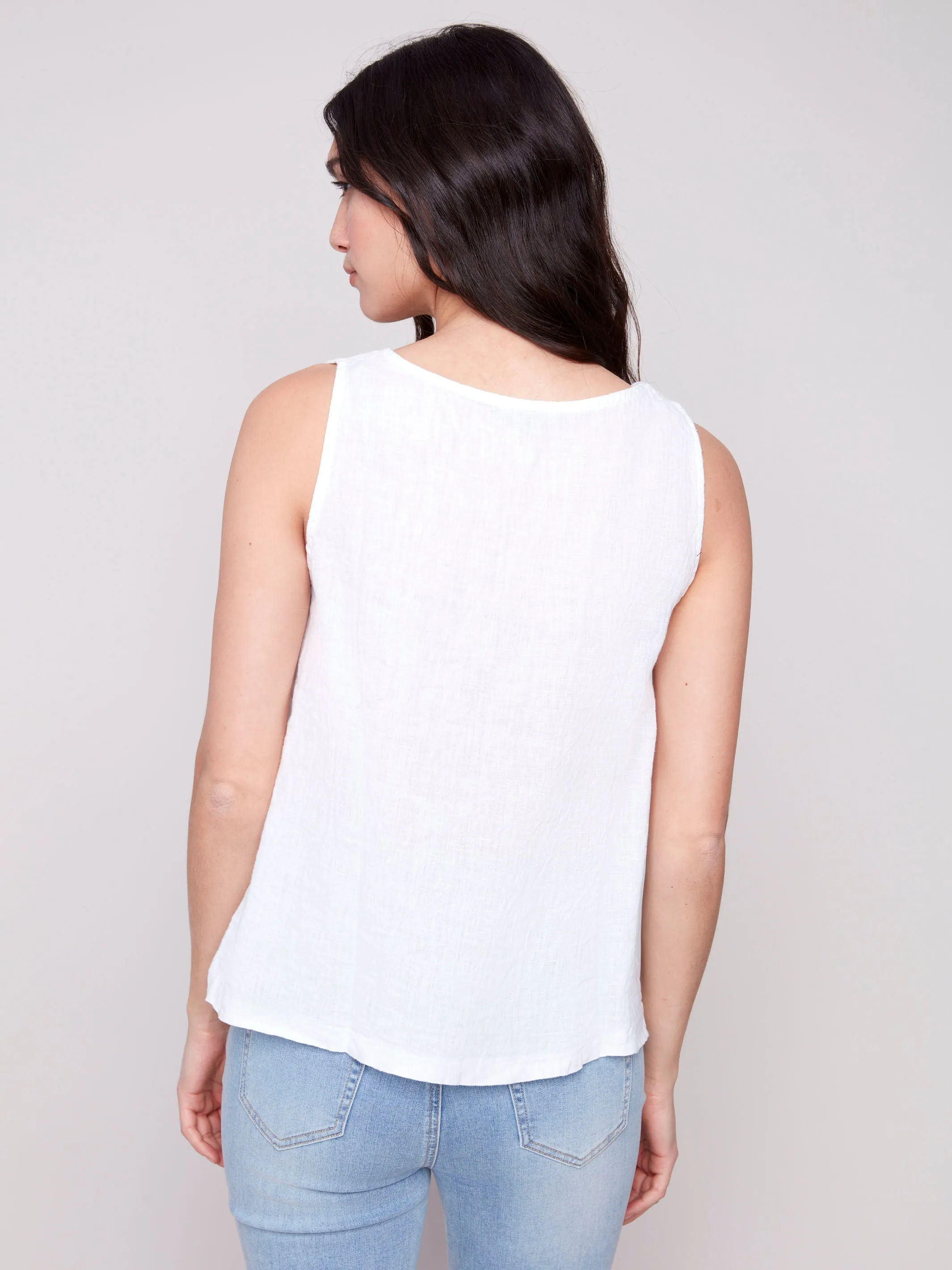 Sleeveless Linen Top with Slit - White sold by Charlie B product image thumbnail 4