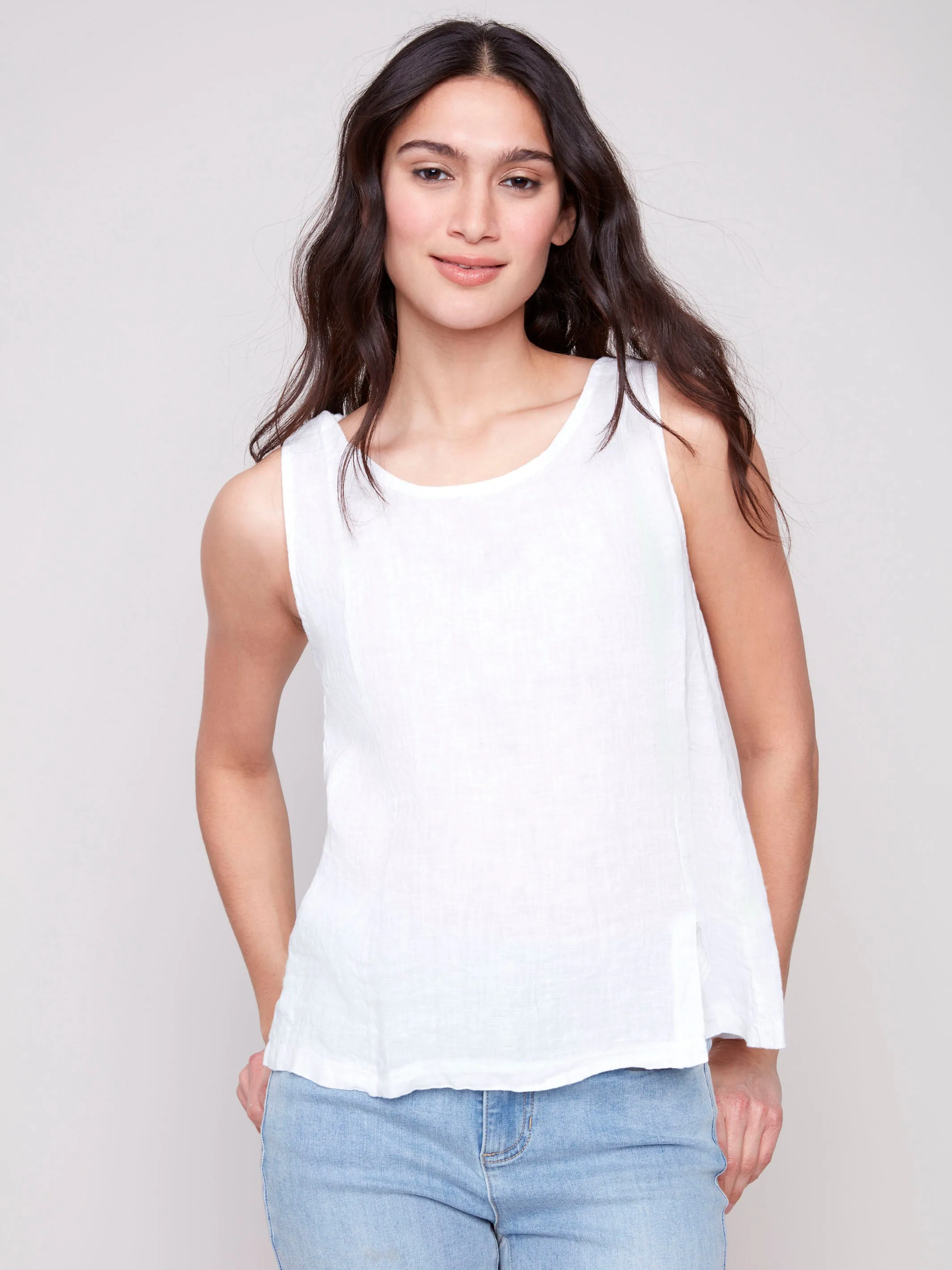 Sleeveless Linen Top with Slit - White sold by Charlie B