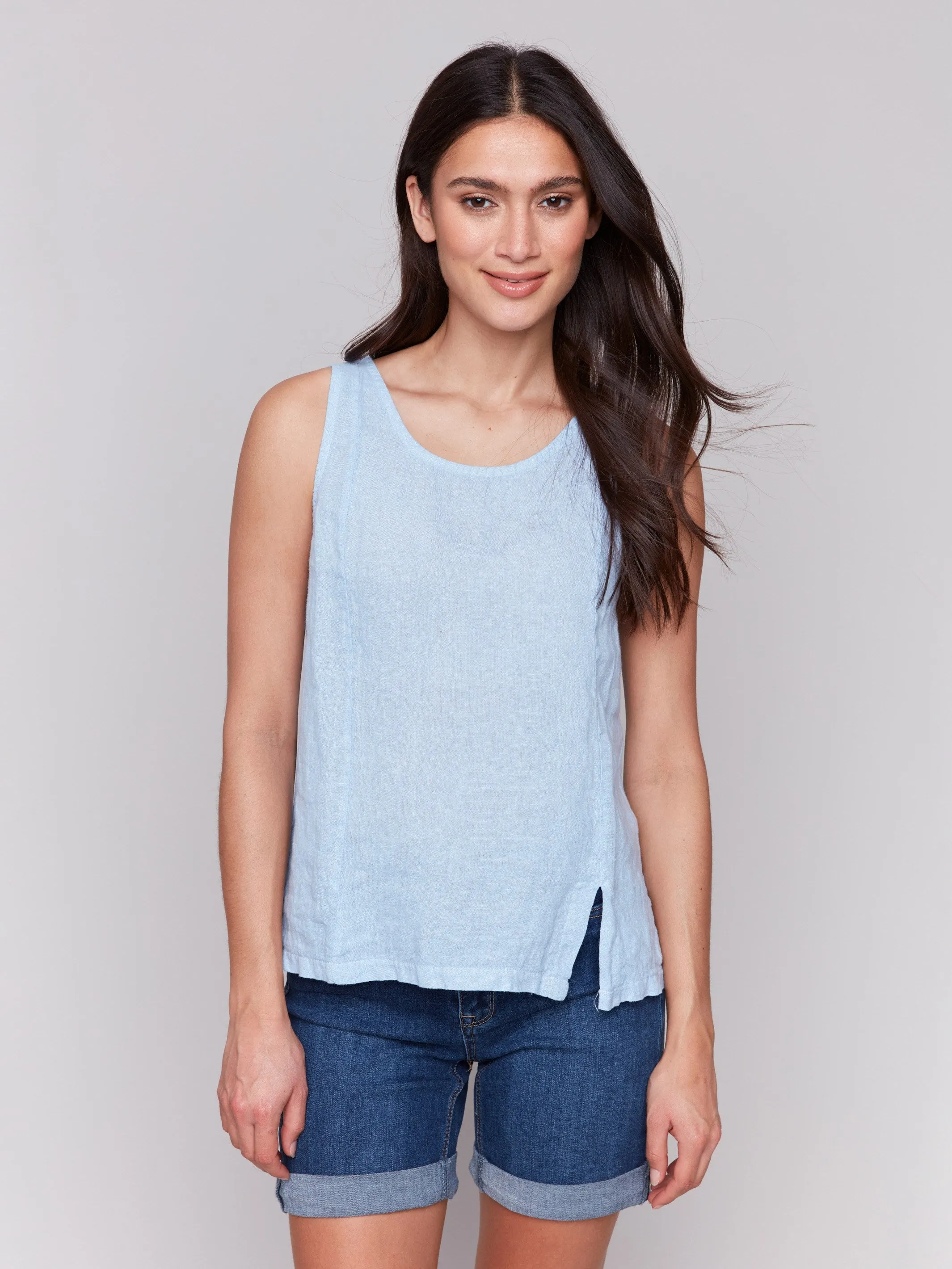 Sleeveless Linen Top with Slit - Bluebell sold by Charlie B