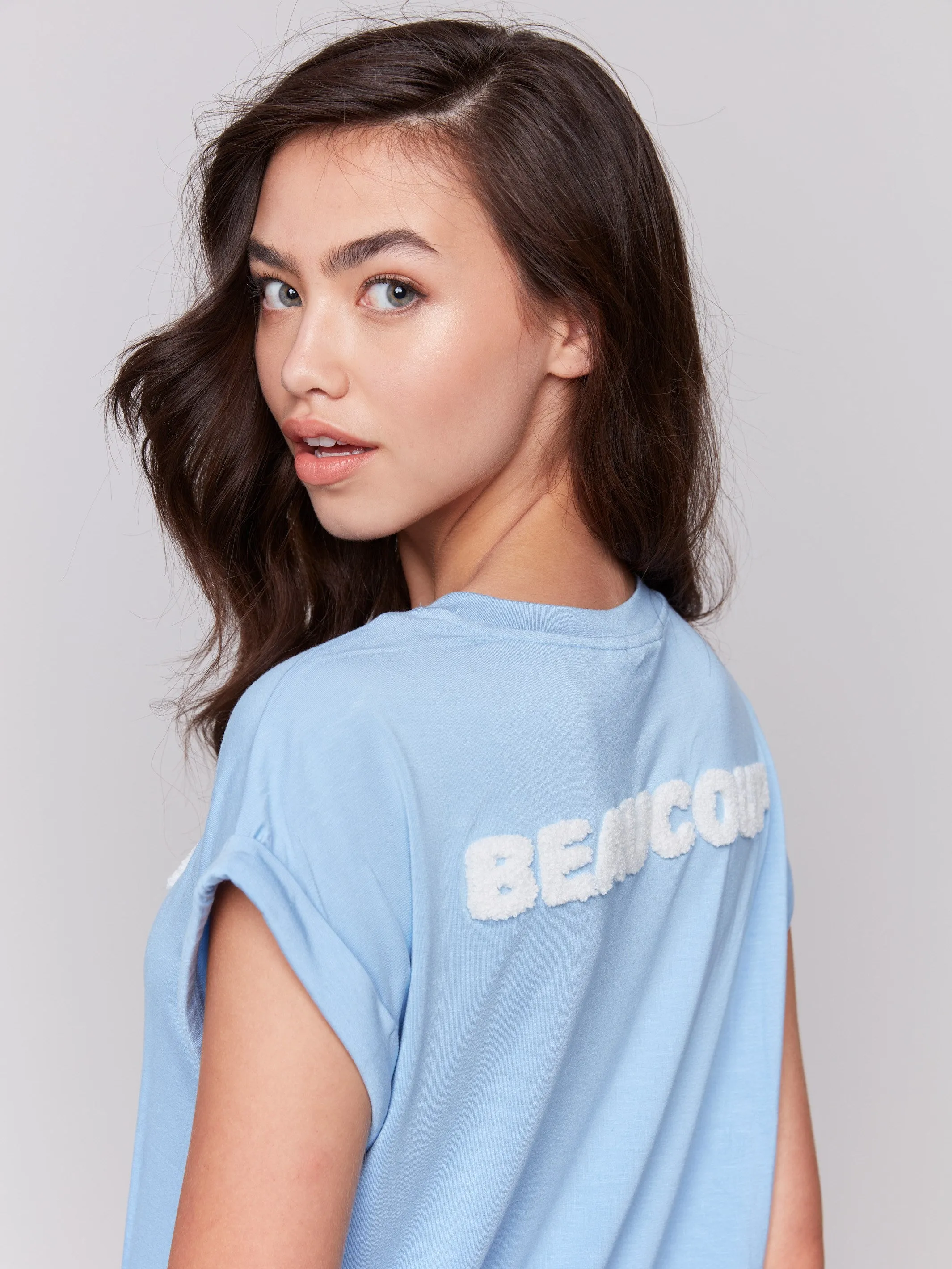 Drop Shoulder Appliqué T-Shirt - Bluebell sold by Charlie B product image thumbnail 5