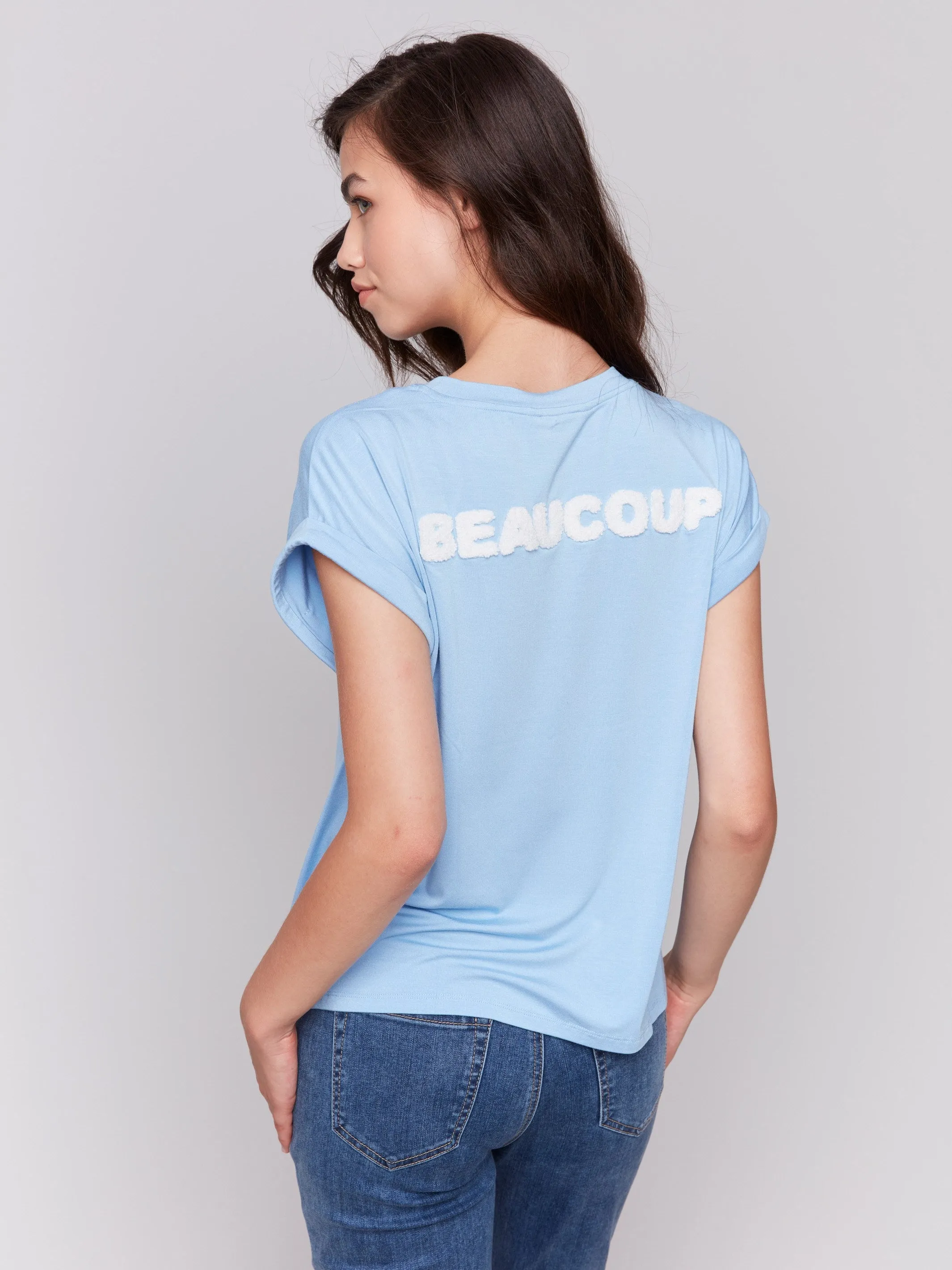 Drop Shoulder Appliqué T-Shirt - Bluebell sold by Charlie B product image thumbnail 2