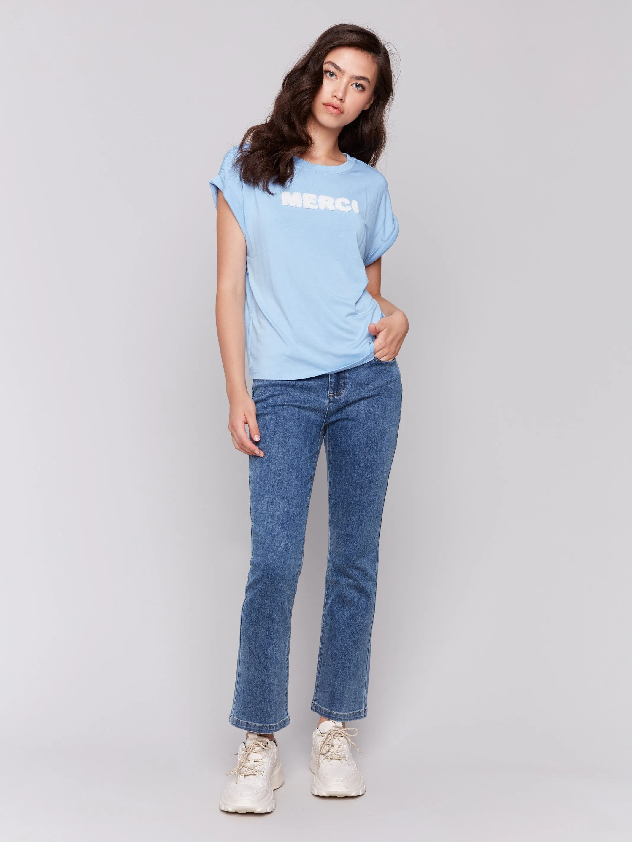 Drop Shoulder Appliqué T-Shirt - Bluebell sold by Charlie B product image thumbnail 4