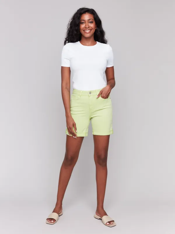 Rolled Cuff Twill Shorts - Keylime sold by Charlie B