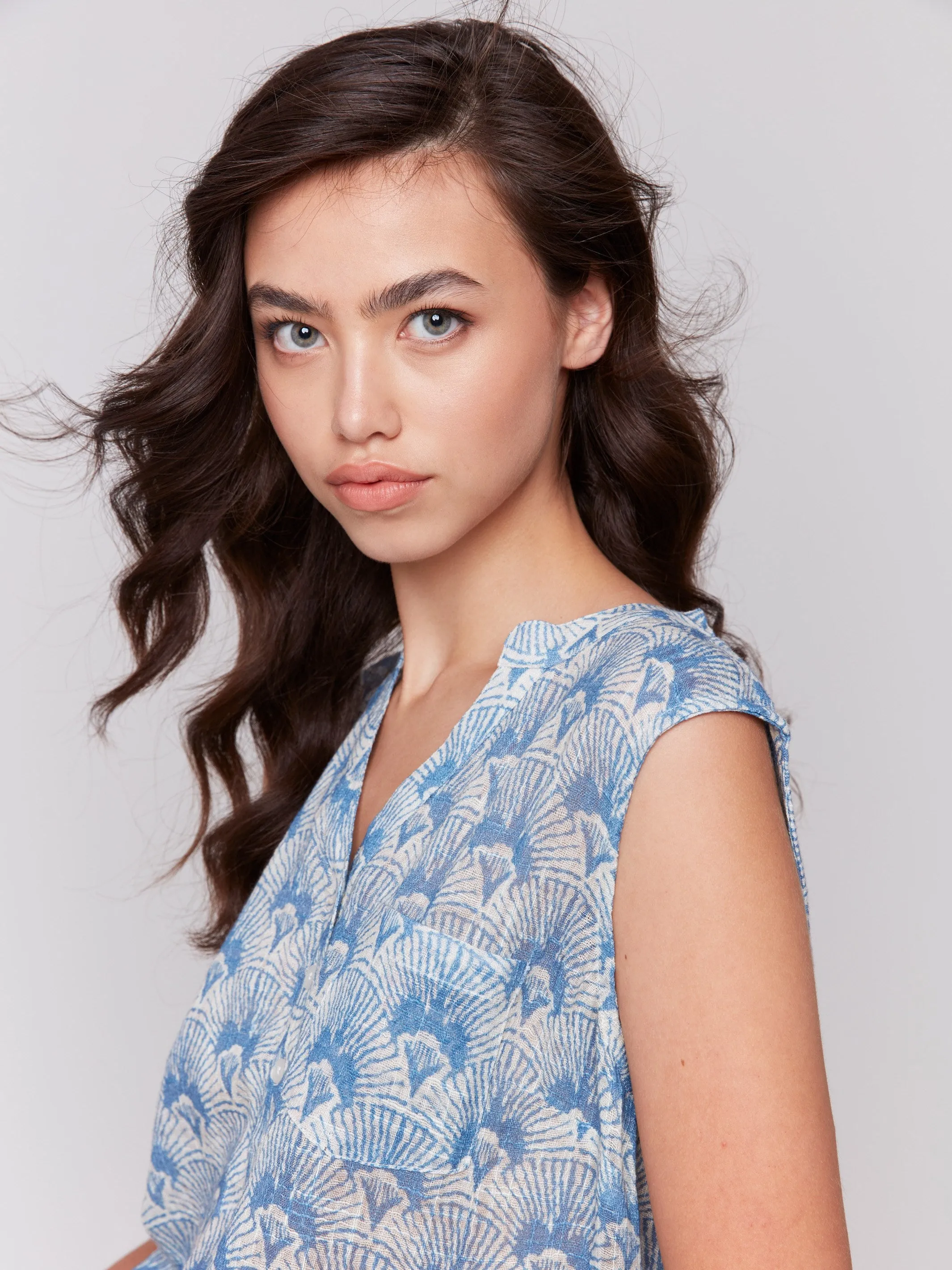 Printed Cotton Gauze Sleeveless Shirt - Tapestry sold by Charlie B product image thumbnail 2