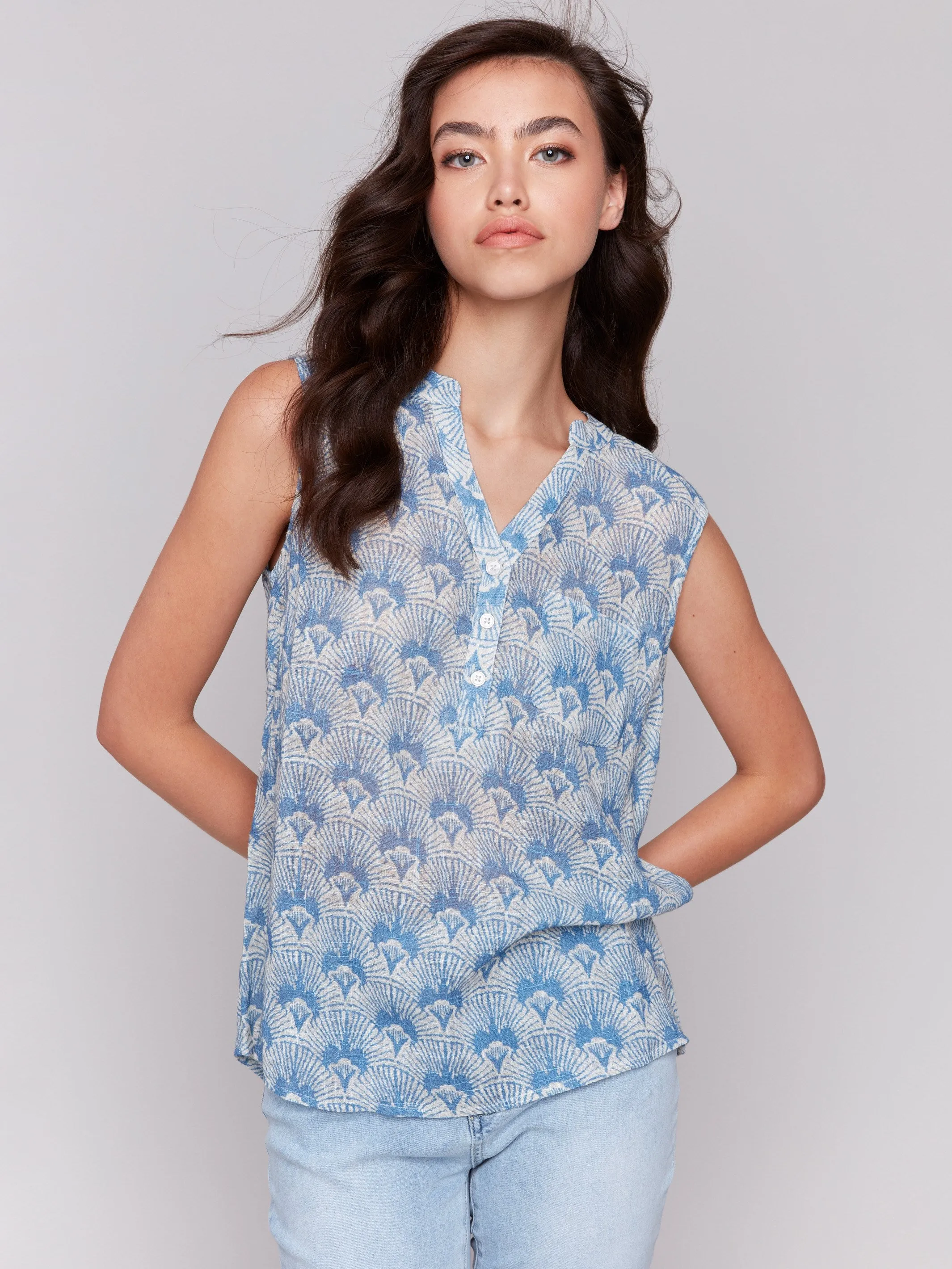 Printed Cotton Gauze Sleeveless Shirt - Tapestry sold by Charlie B