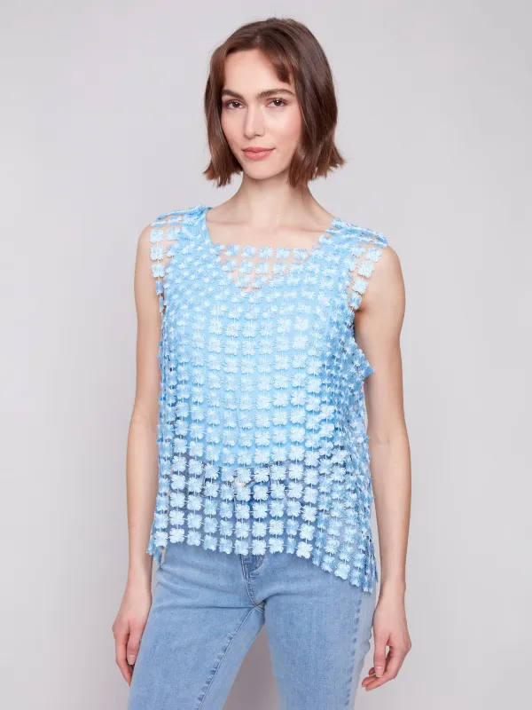 Sleeveless Textured Crochet Flower Top - Bluebell sold by Charlie B