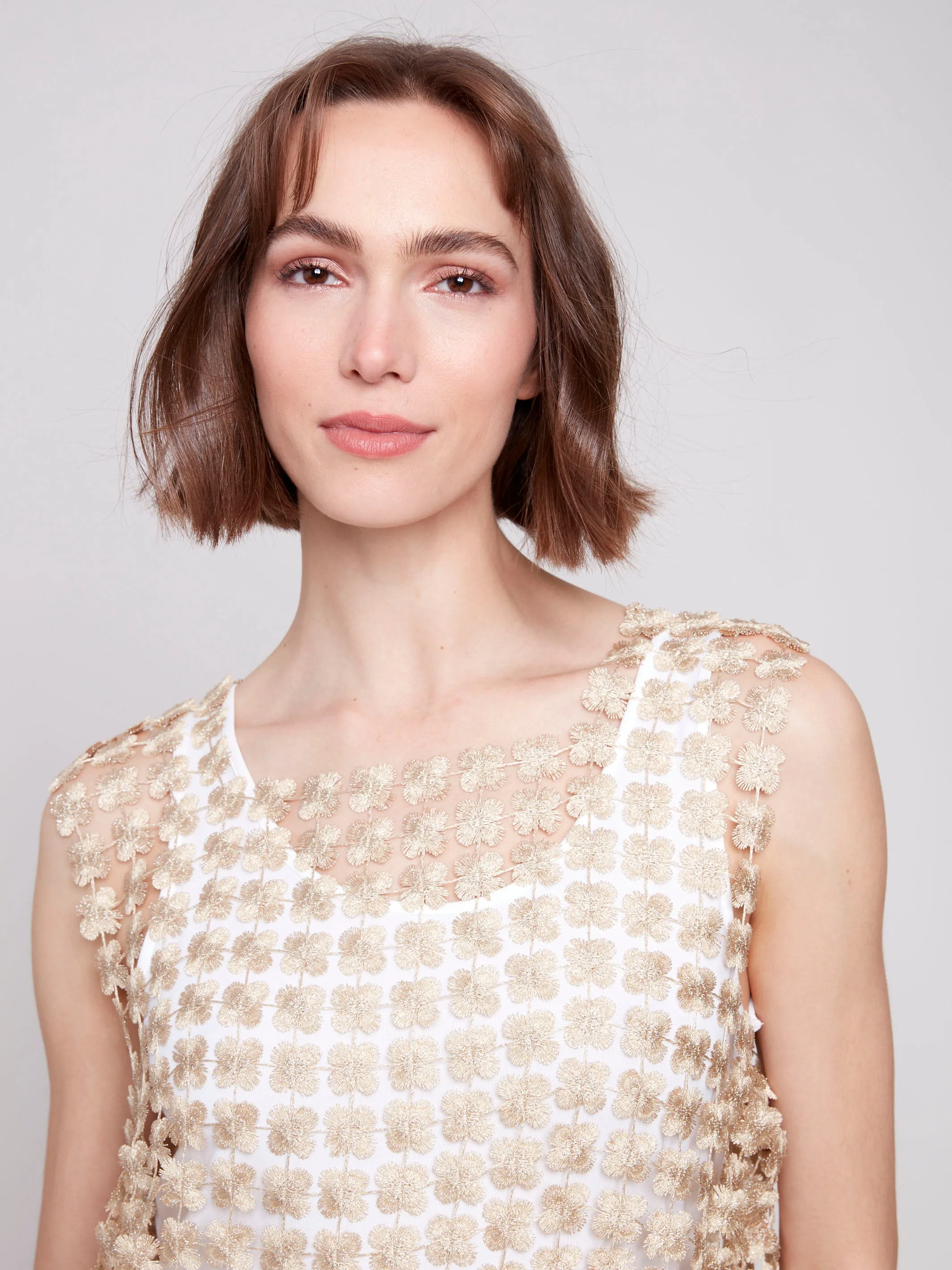 Sleeveless Textured Crochet Flower Top - Gold sold by Charlie B product image thumbnail 4