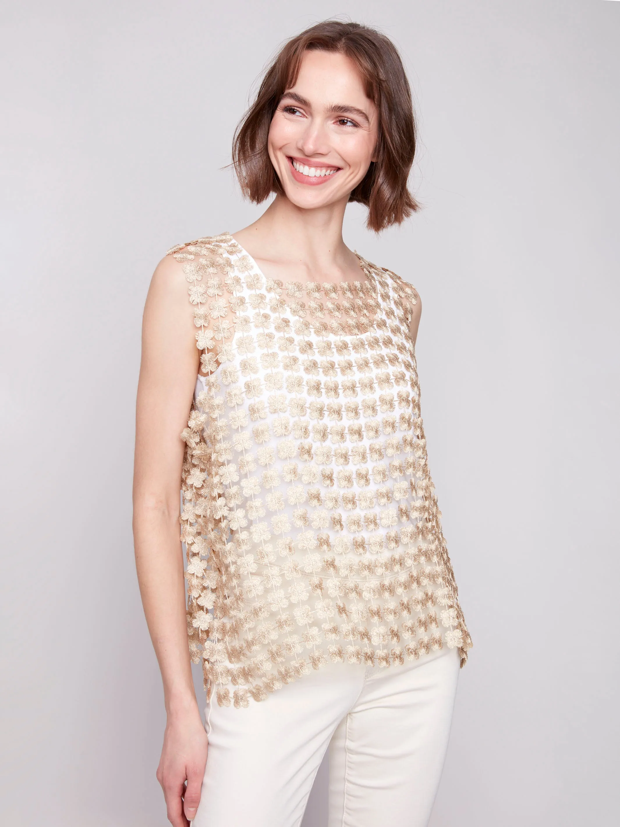 Sleeveless Textured Crochet Flower Top - Gold sold by Charlie B product image thumbnail 3