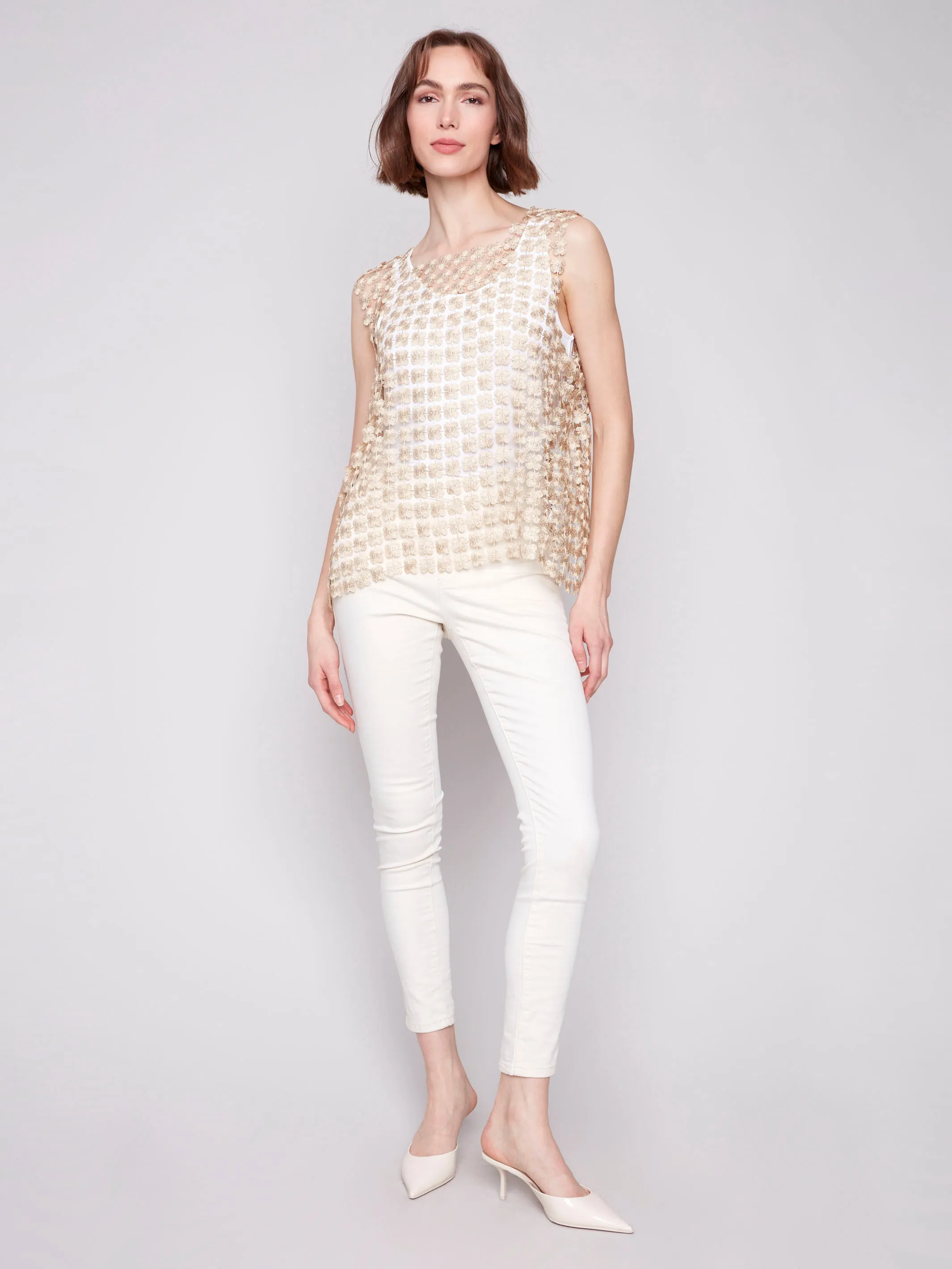 Sleeveless Textured Crochet Flower Top - Gold sold by Charlie B product image thumbnail 2