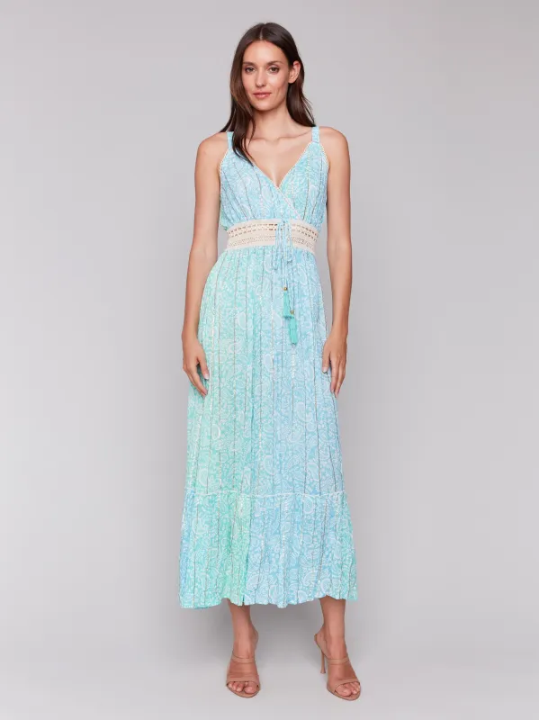 Foil Ombre Tiered Maxi Dress - Lagoon sold by Charlie B