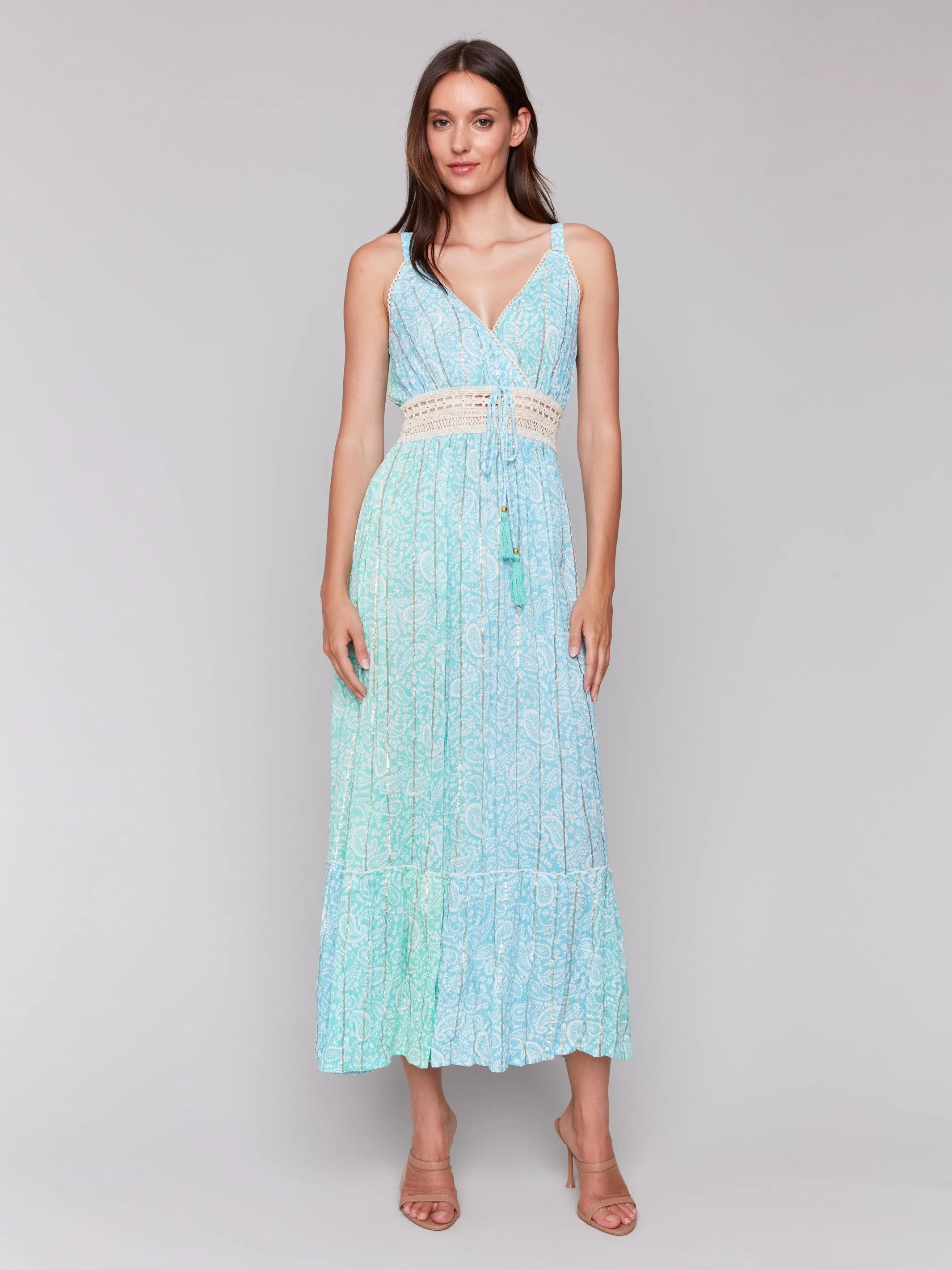 Foil Ombre Tiered Maxi Dress - Lagoon sold by Charlie B