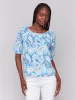 Printed Off-The-Shoulder Cotton Blouse - Blue sold by Charlie B