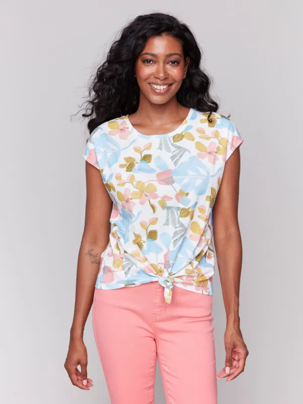 Printed Cotton Front Knot Top - Orchidée sold by Charlie B