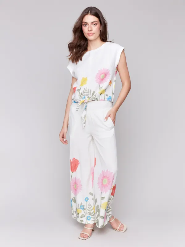 Printed Linen-Blend Wide Leg Pants - Summer sold by Charlie B