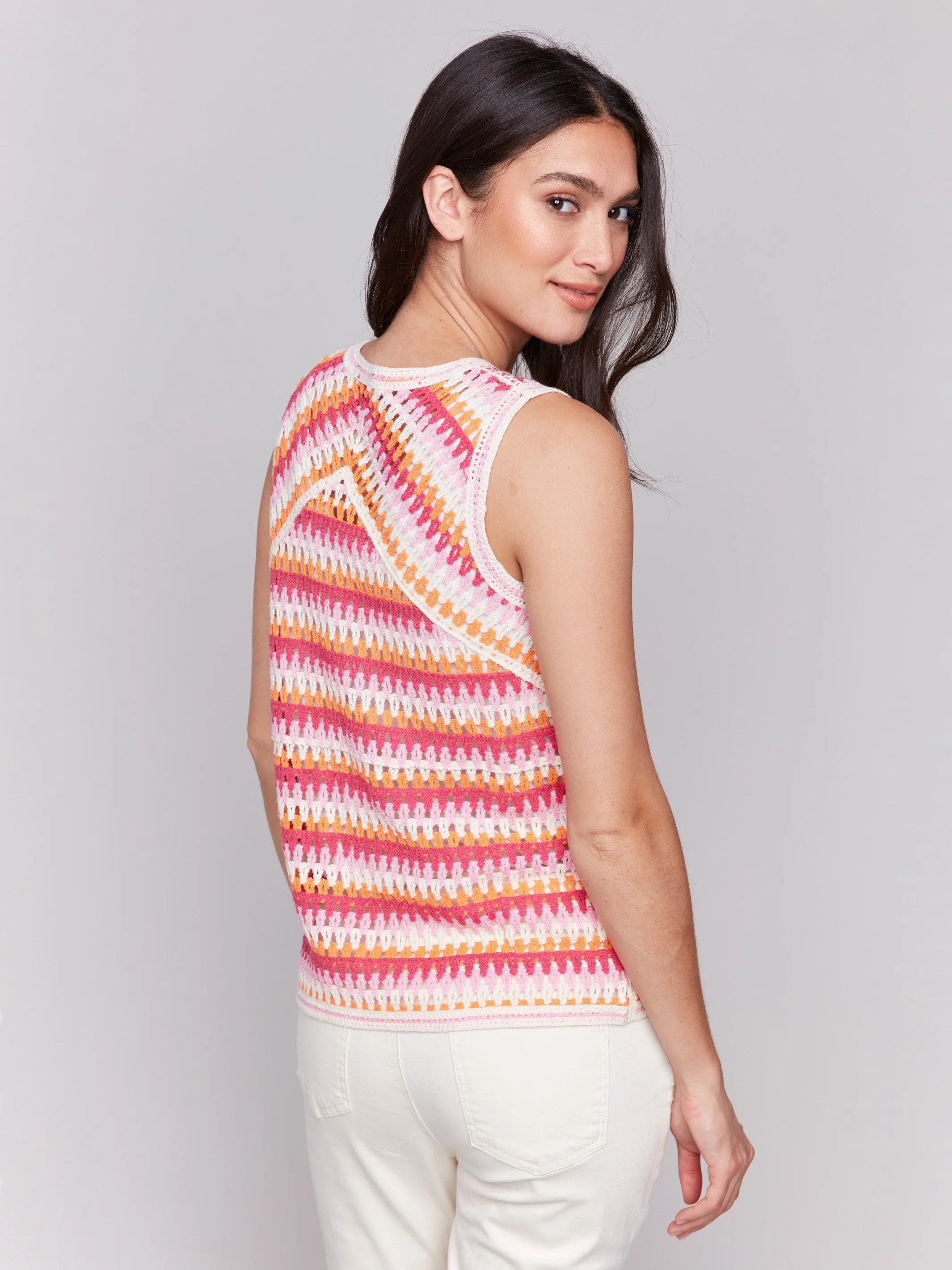 Sleeveless Crochet Crew Neck Top - Begonia sold by Charlie B product image thumbnail 4