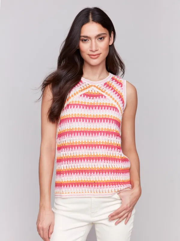 Sleeveless Crochet Crew Neck Top - Begonia sold by Charlie B
