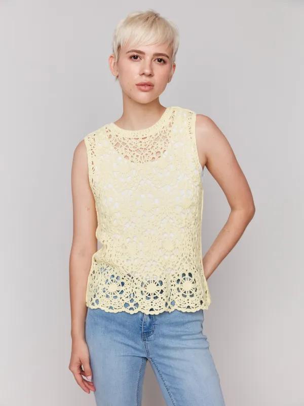 Sleeveless Floral Crochet Top - Lemonade sold by Charlie B
