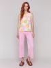 Printed Sleeveless Linen Blend Top with Side Ties - Splatter sold by Charlie B