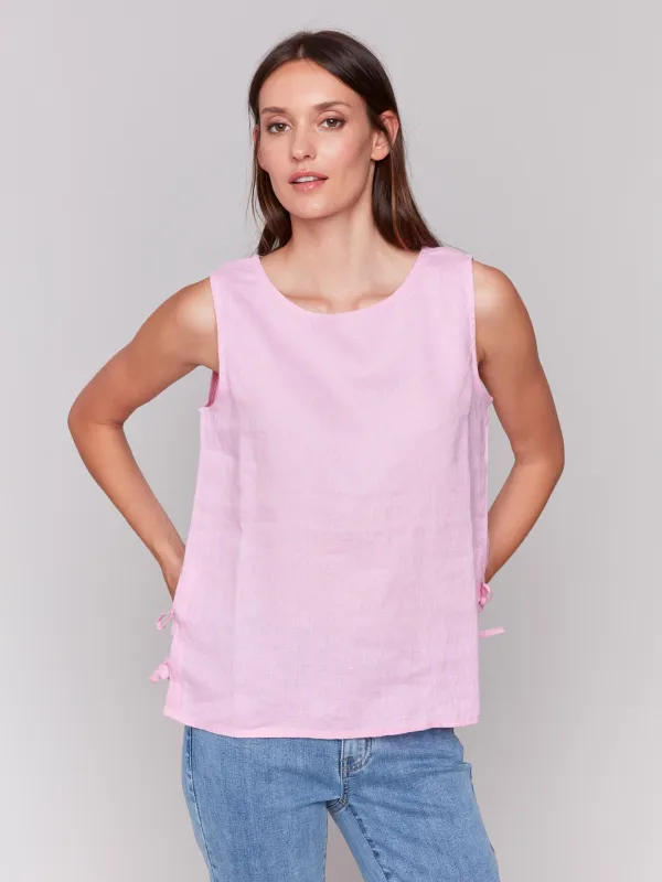 Sleeveless Linen Blend Top with Side Ties - Begonia sold by Charlie B