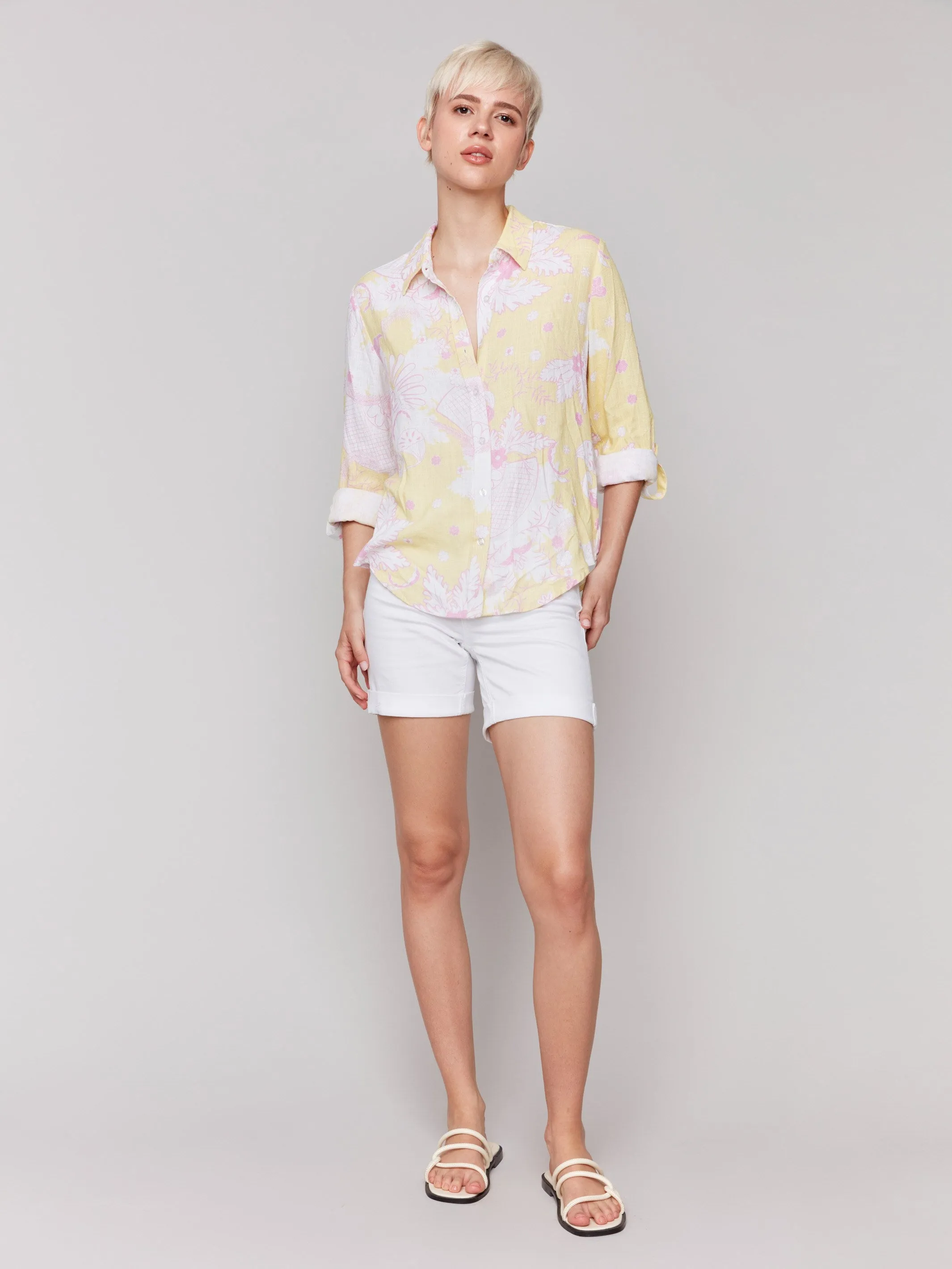 Printed Roll-Up Sleeve Shirt- Lemonade sold by Charlie B product image thumbnail 5