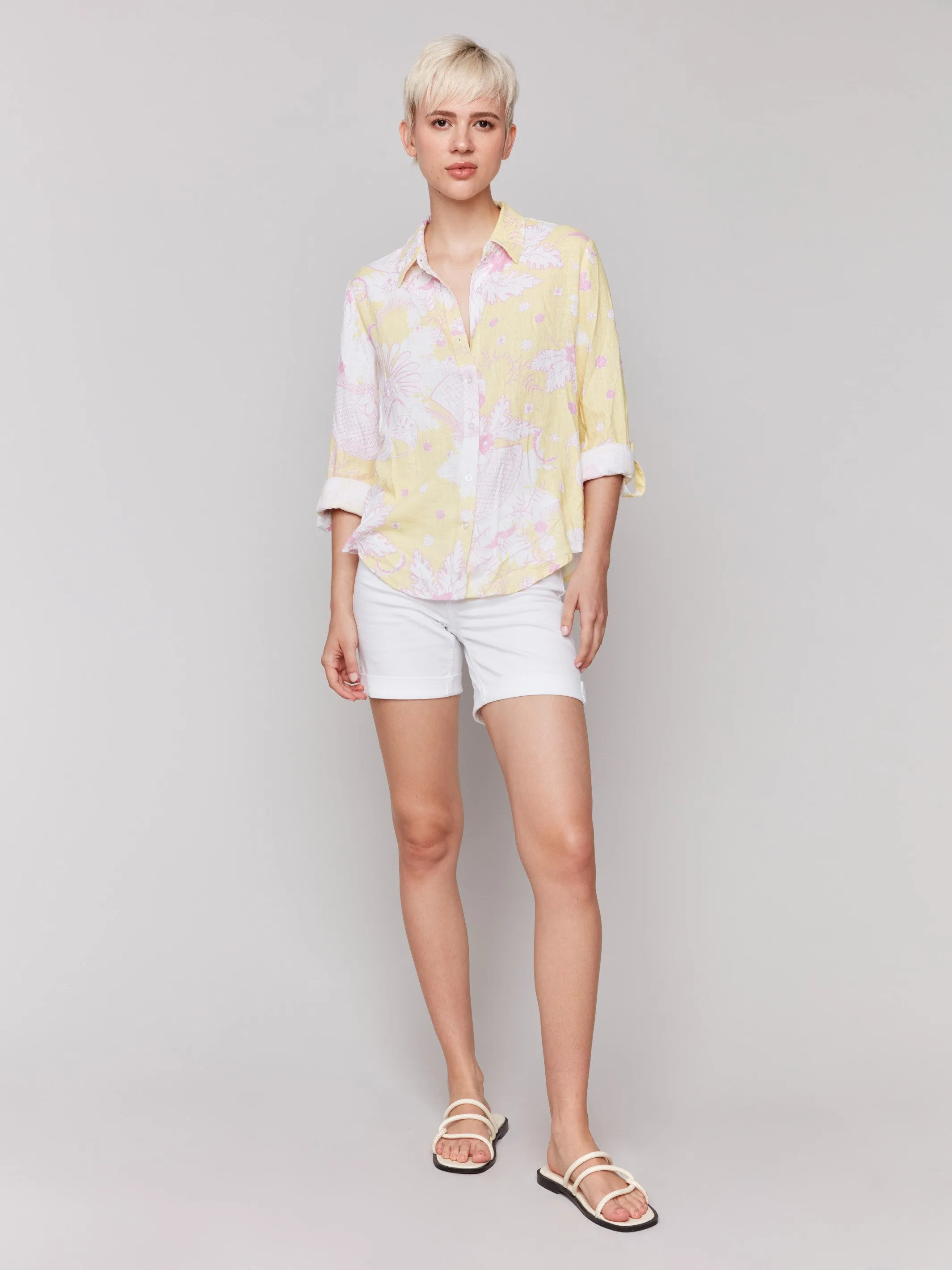 Printed Roll-Up Sleeve Shirt- Lemonade sold by Charlie B product image thumbnail 2