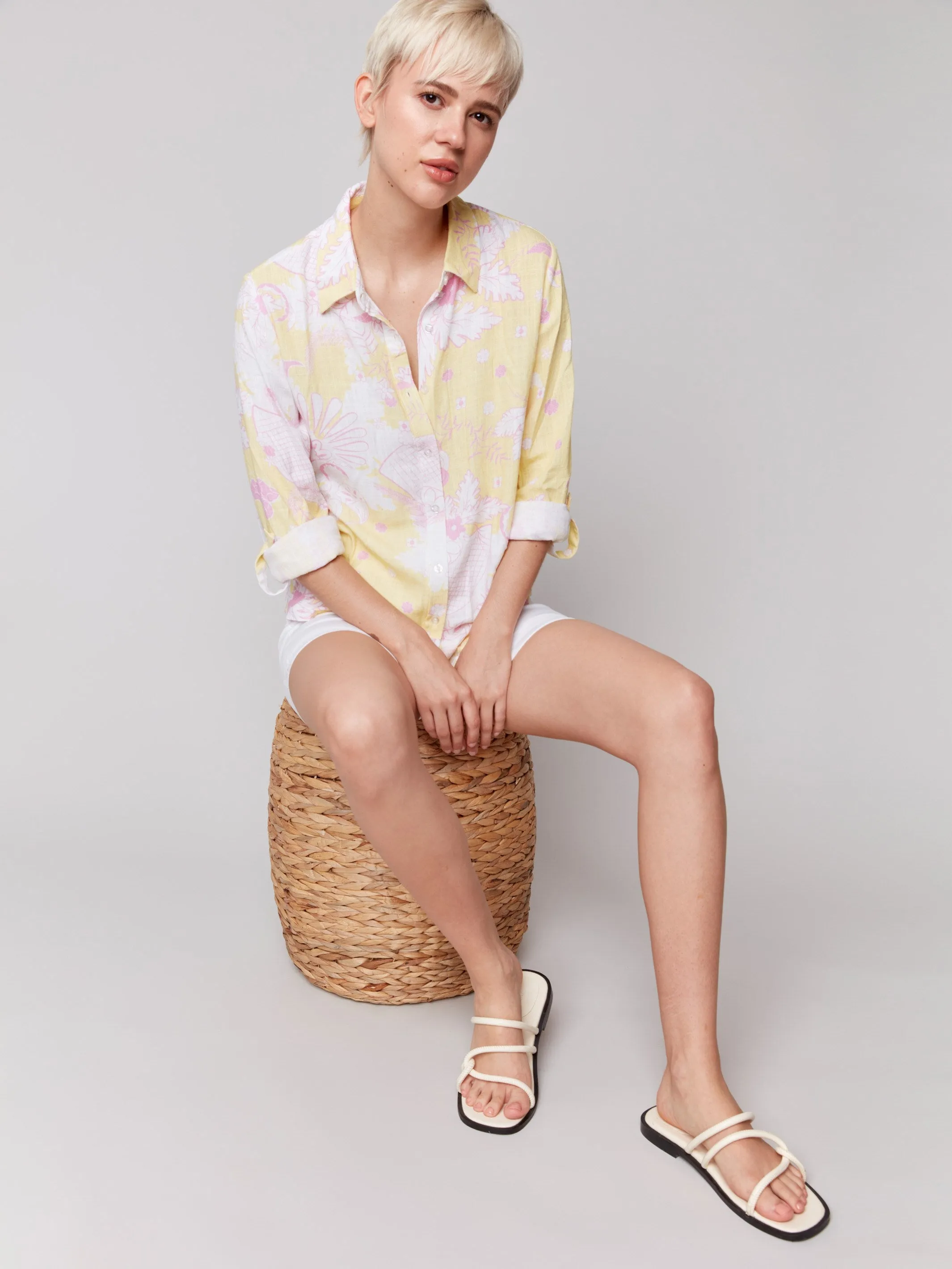 Printed Roll-Up Sleeve Shirt- Lemonade sold by Charlie B product image thumbnail 3