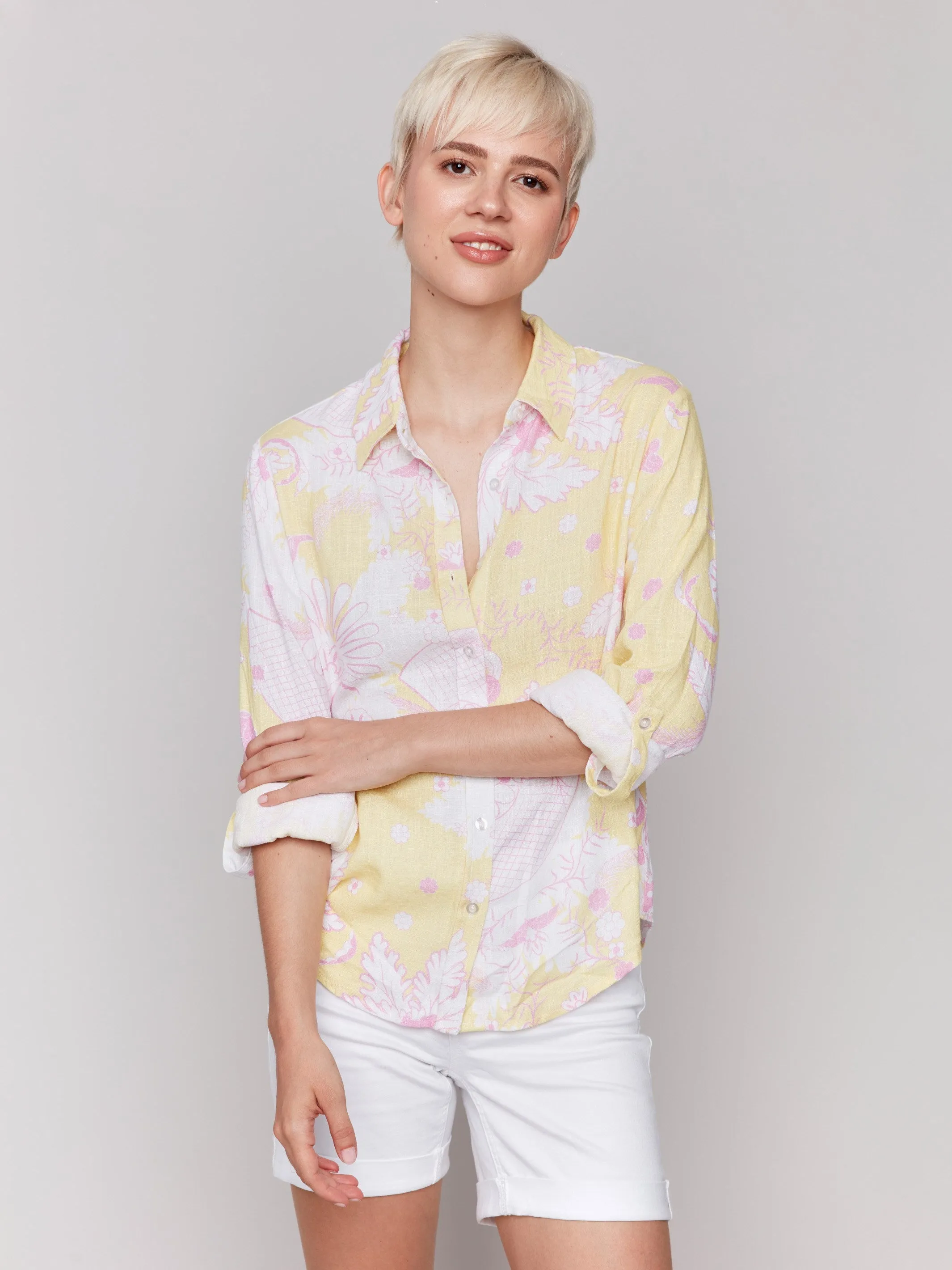 Printed Roll-Up Sleeve Shirt- Lemonade sold by Charlie B product image thumbnail 4