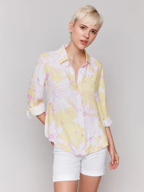 Printed Roll-Up Sleeve Shirt- Lemonade made by Charlie B